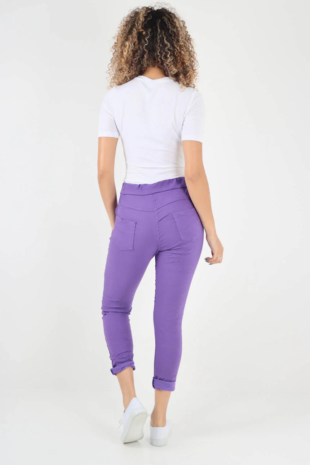 Crushed Drawstring Back Pocket Magic Pants - Purple