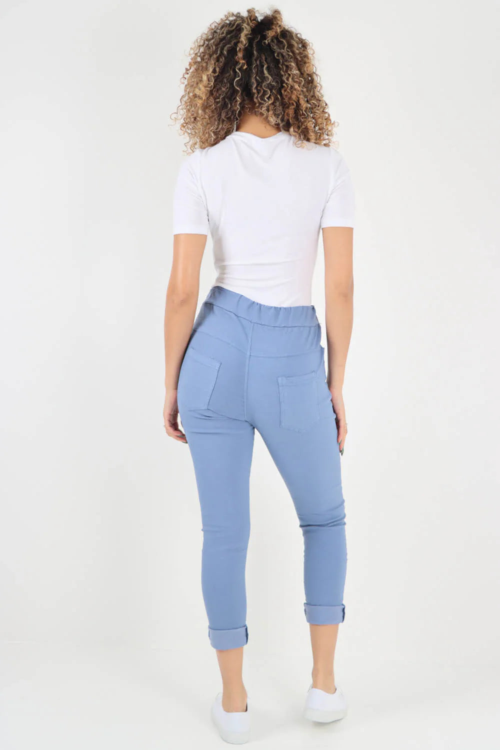 Crushed Drawstring Back Pocket Magic Pants - Sky Blue