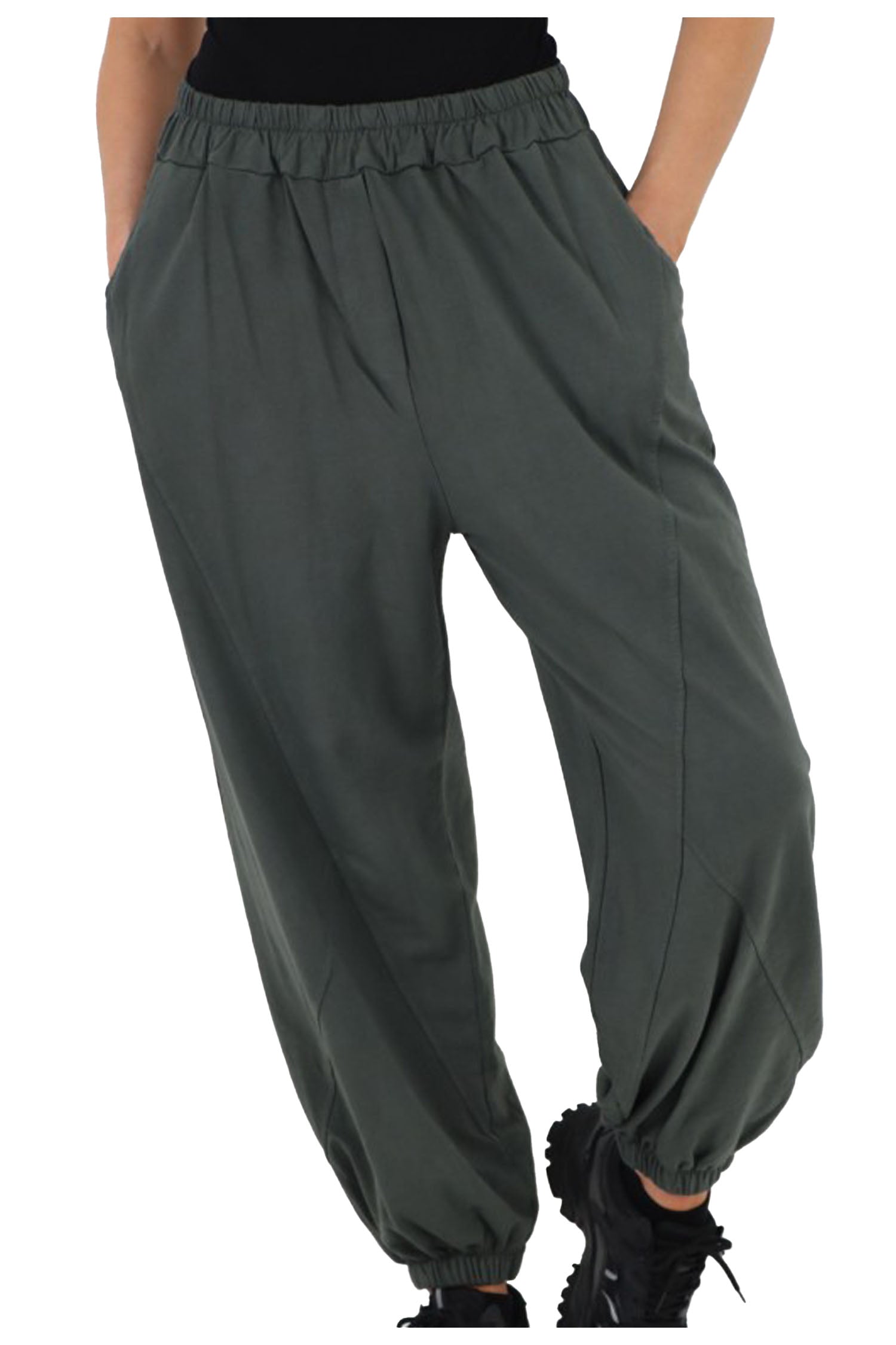 Italian Cuffed Harem Style Cotton Trousers - Army Green