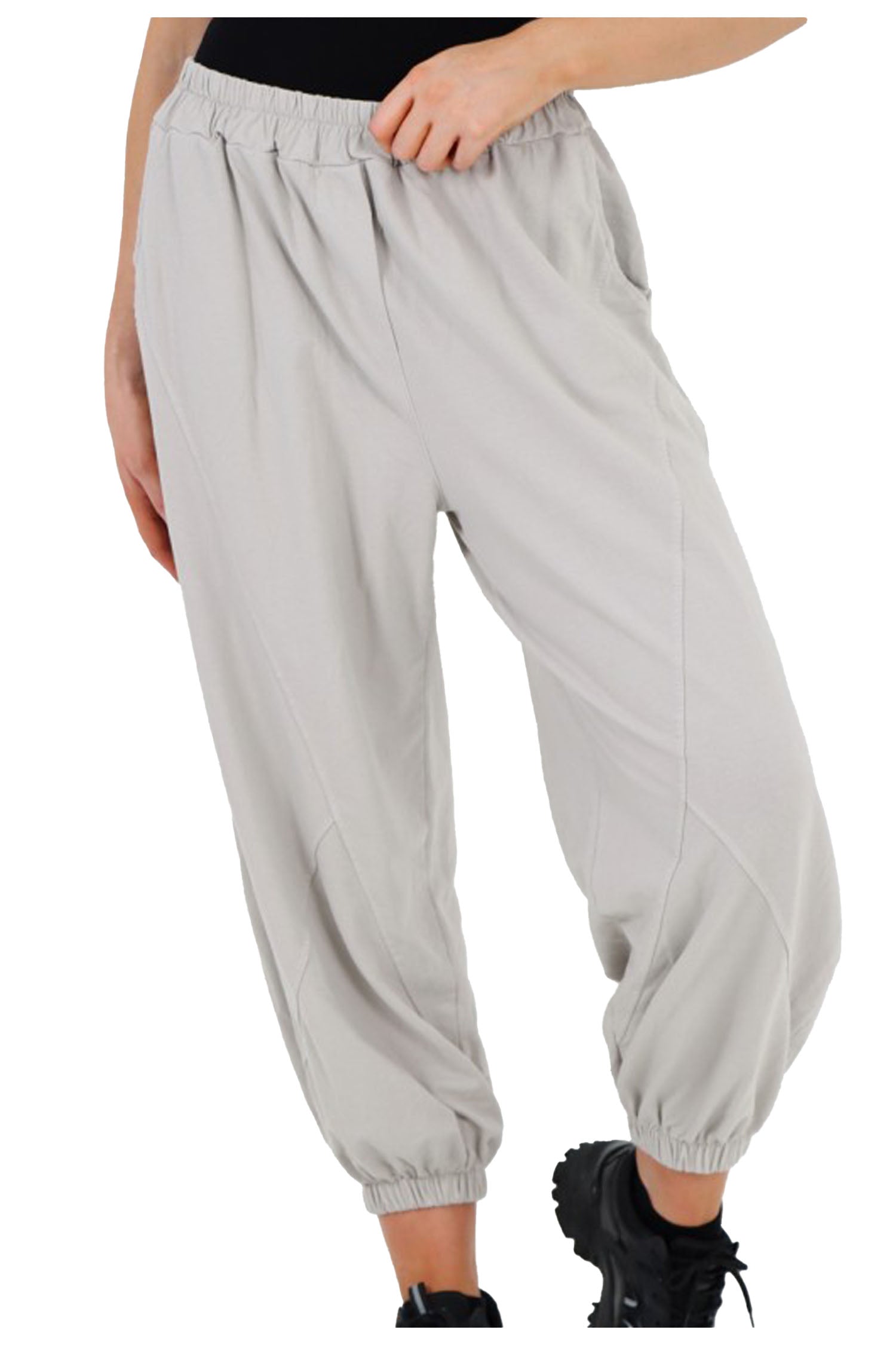 Italian Cuffed Harem Style Cotton Trousers - Beige