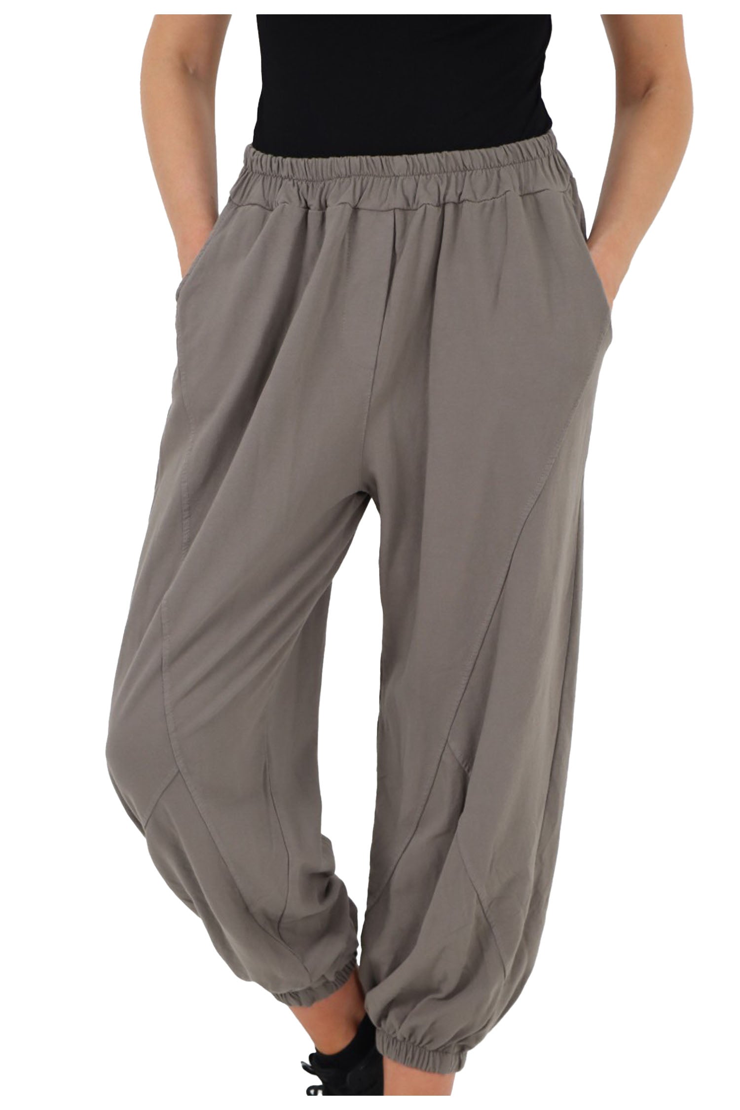 Italian Cuffed Harem Style Cotton Trousers - Mocha