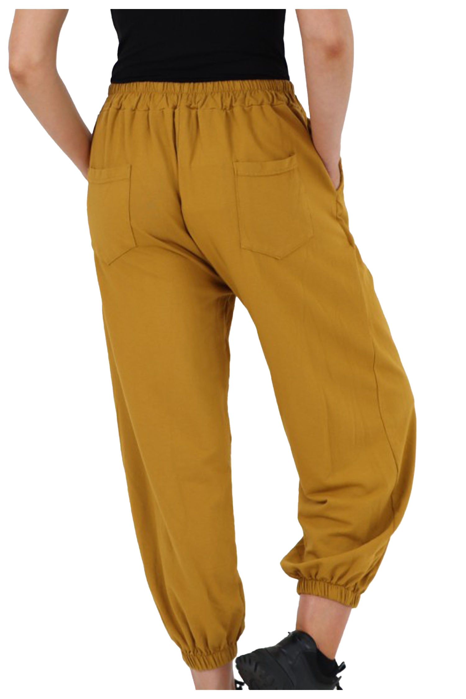 Italian Cuffed Harem Style Cotton Trousers - Mustard