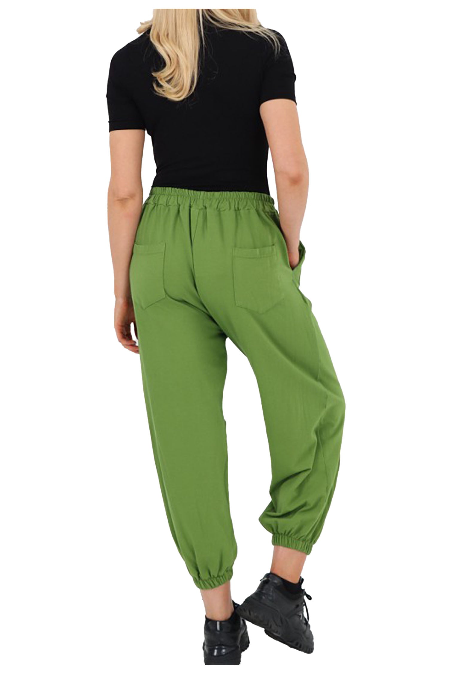 Italian Cuffed Harem Style Cotton Trousers - Olive