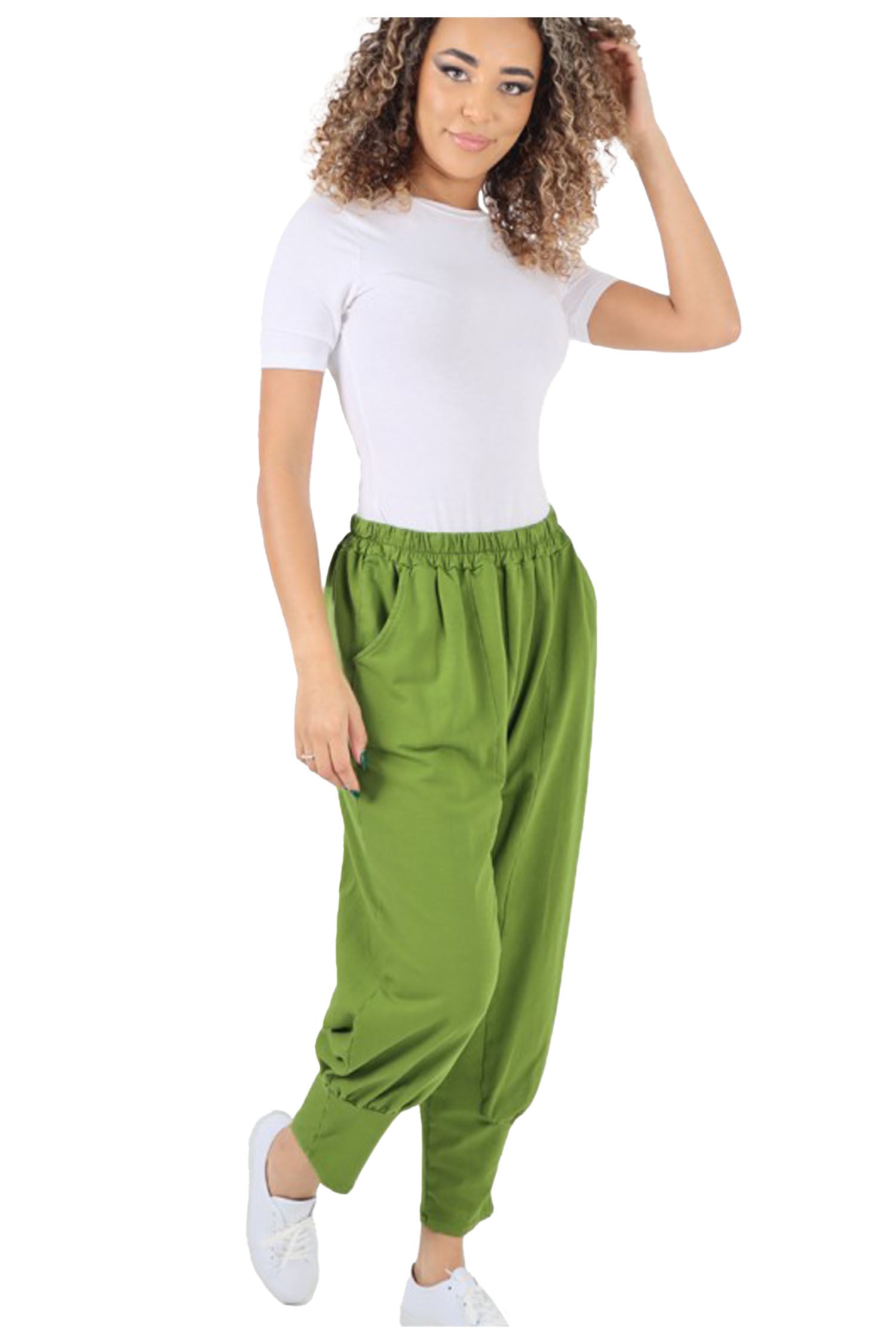 Italian Cuffed Hem Relaxed Fit Trousers - Lime Green