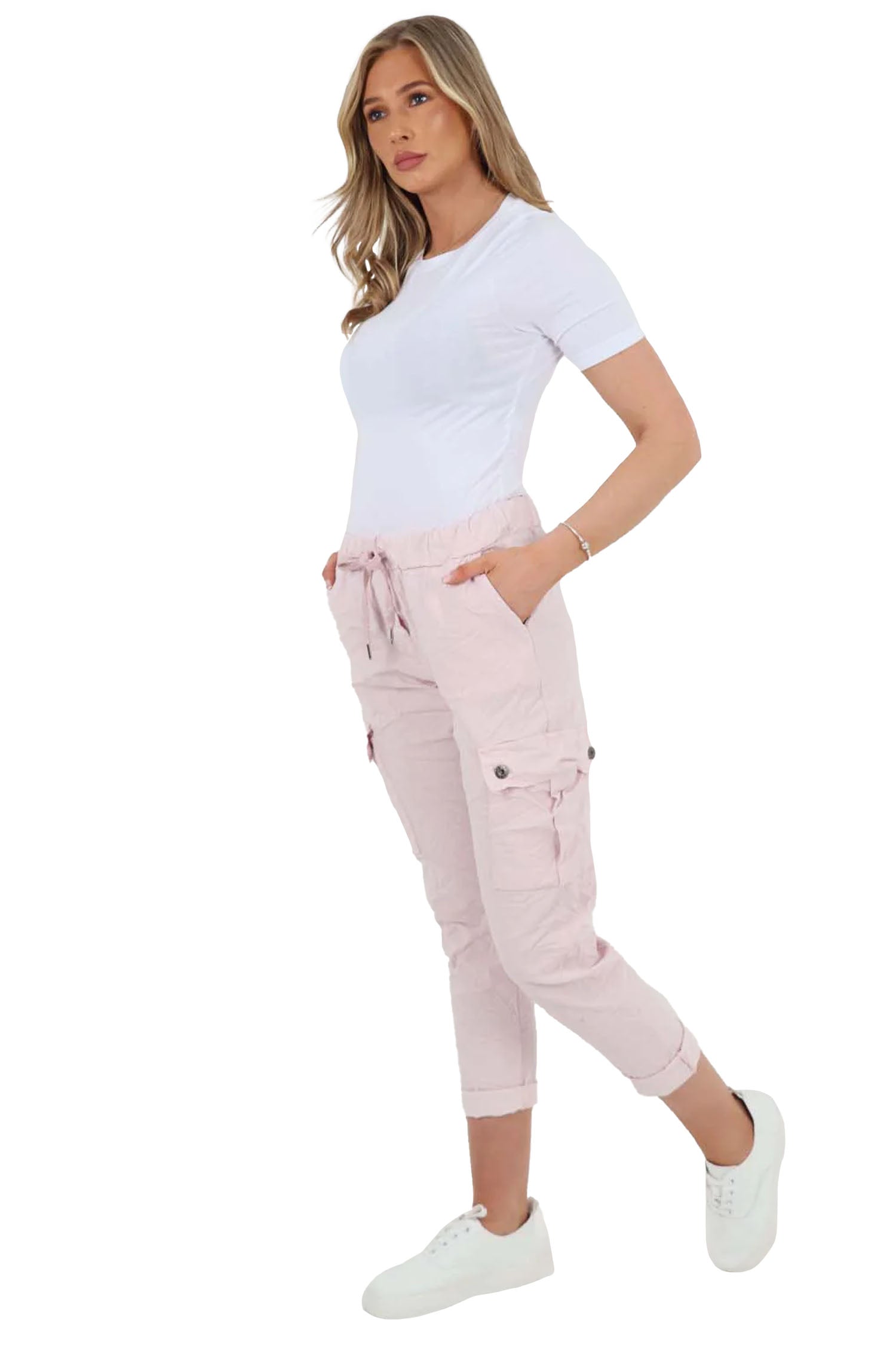 Italian Drawstring Waistband Magic Cargo Trouser - Baby Pink