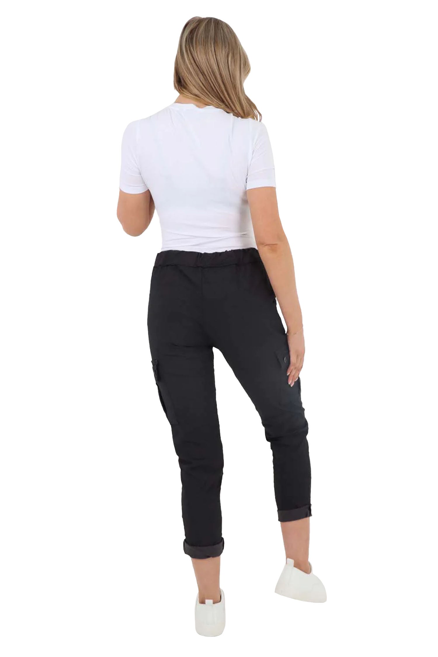 Italian Drawstring Waistband Magic Cargo Trouser - Black