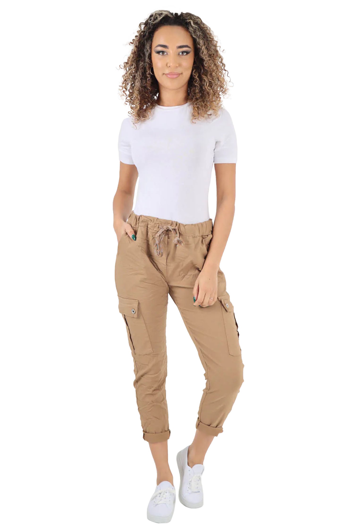 Italian Drawstring Waistband Magic Cargo Trouser - Camel