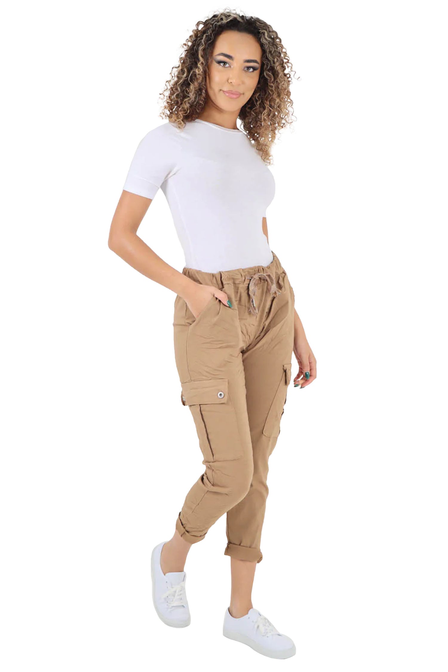 Italian Drawstring Waistband Magic Cargo Trouser - Camel