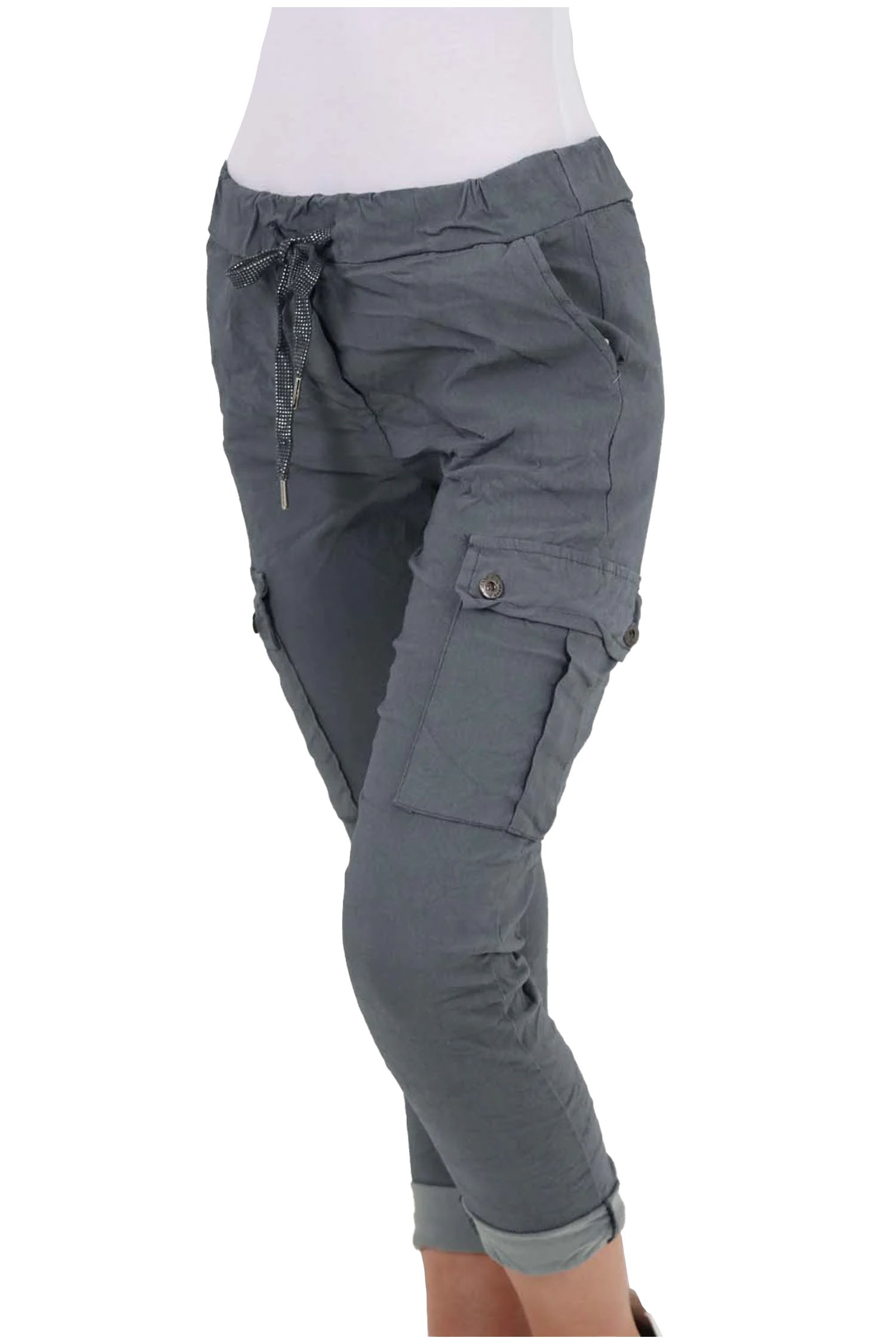 Italian Drawstring Waistband Magic Cargo Trouser - Charcoal