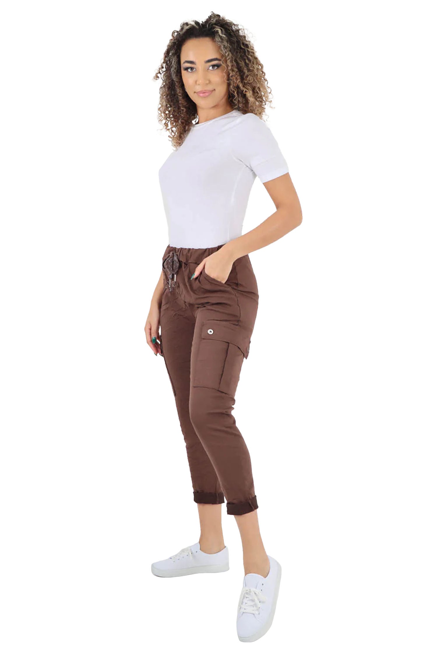 Italian Drawstring Waistband Magic Cargo Trouser - Chocolate Brown