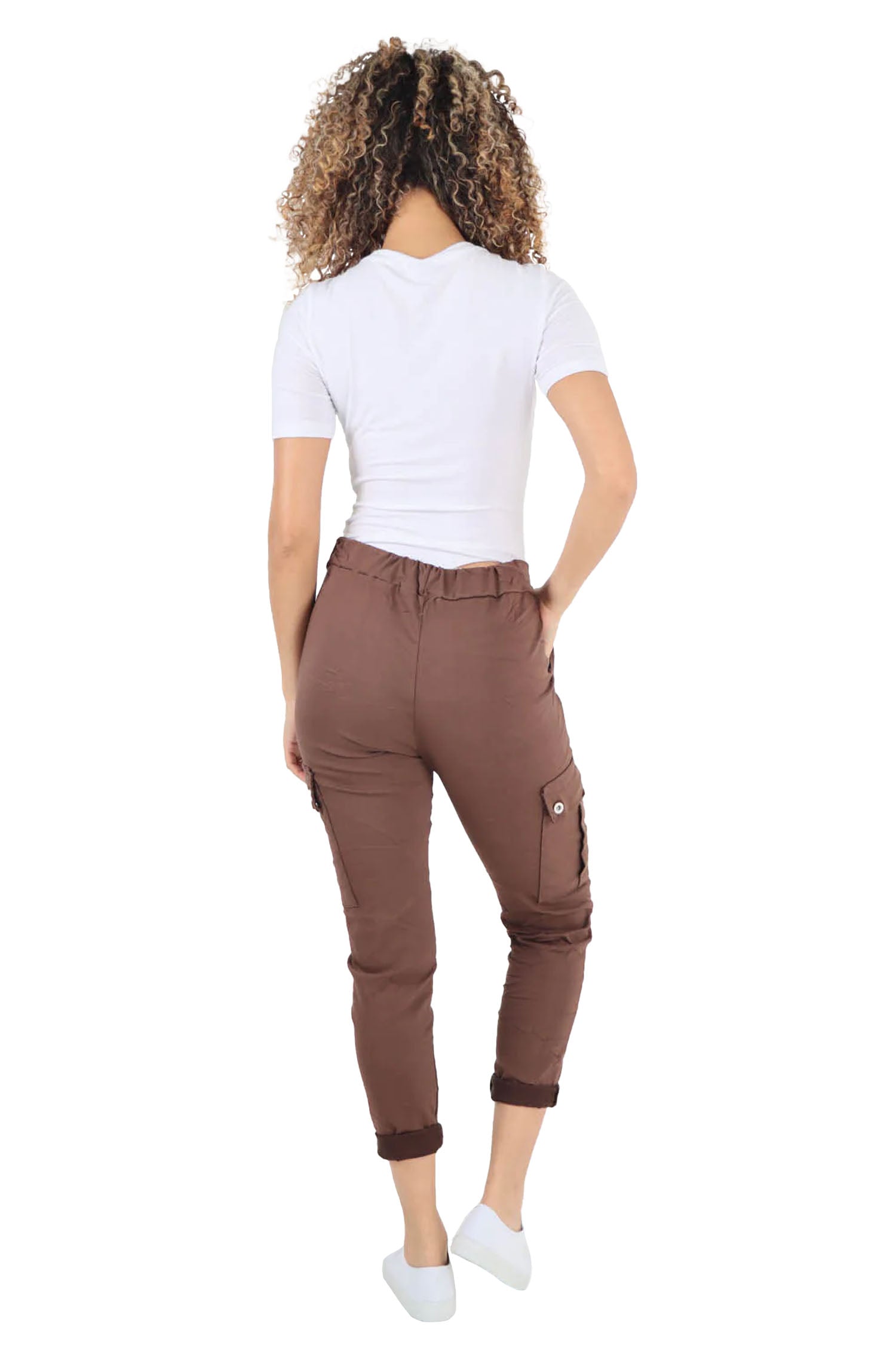 Italian Drawstring Waistband Magic Cargo Trouser - Chocolate Brown