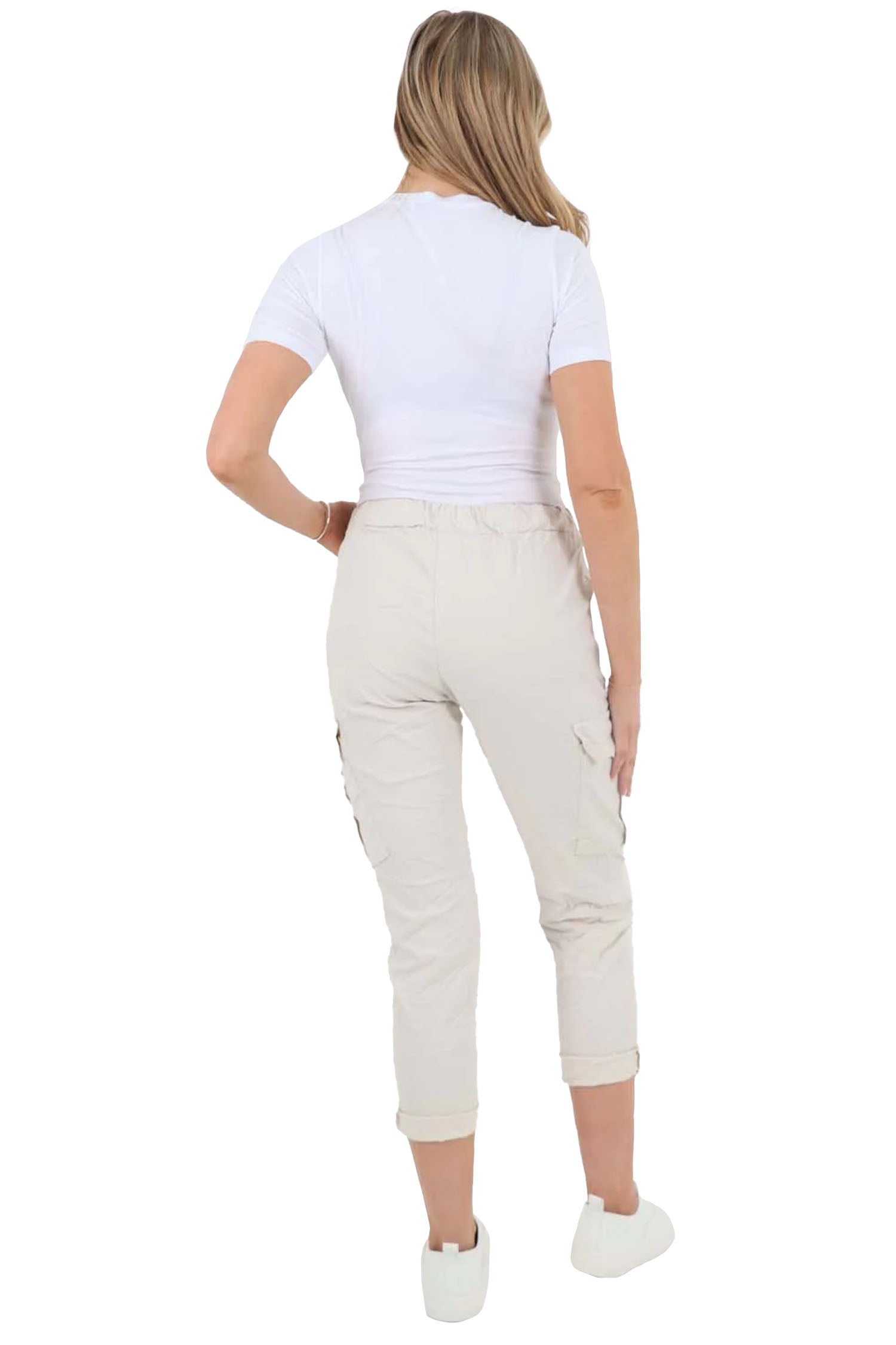 Italian Drawstring Waistband Magic Cargo Trouser - Cream