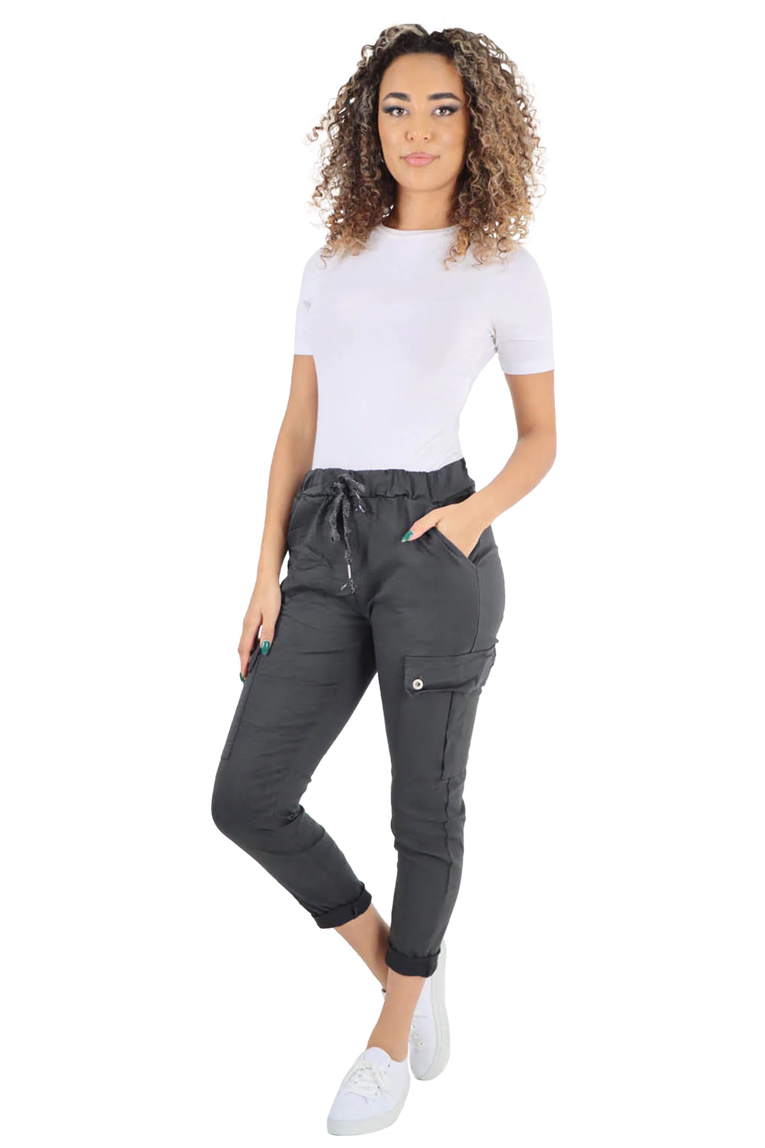 Italian Drawstring Waistband Magic Cargo Trouser - Dark Grey