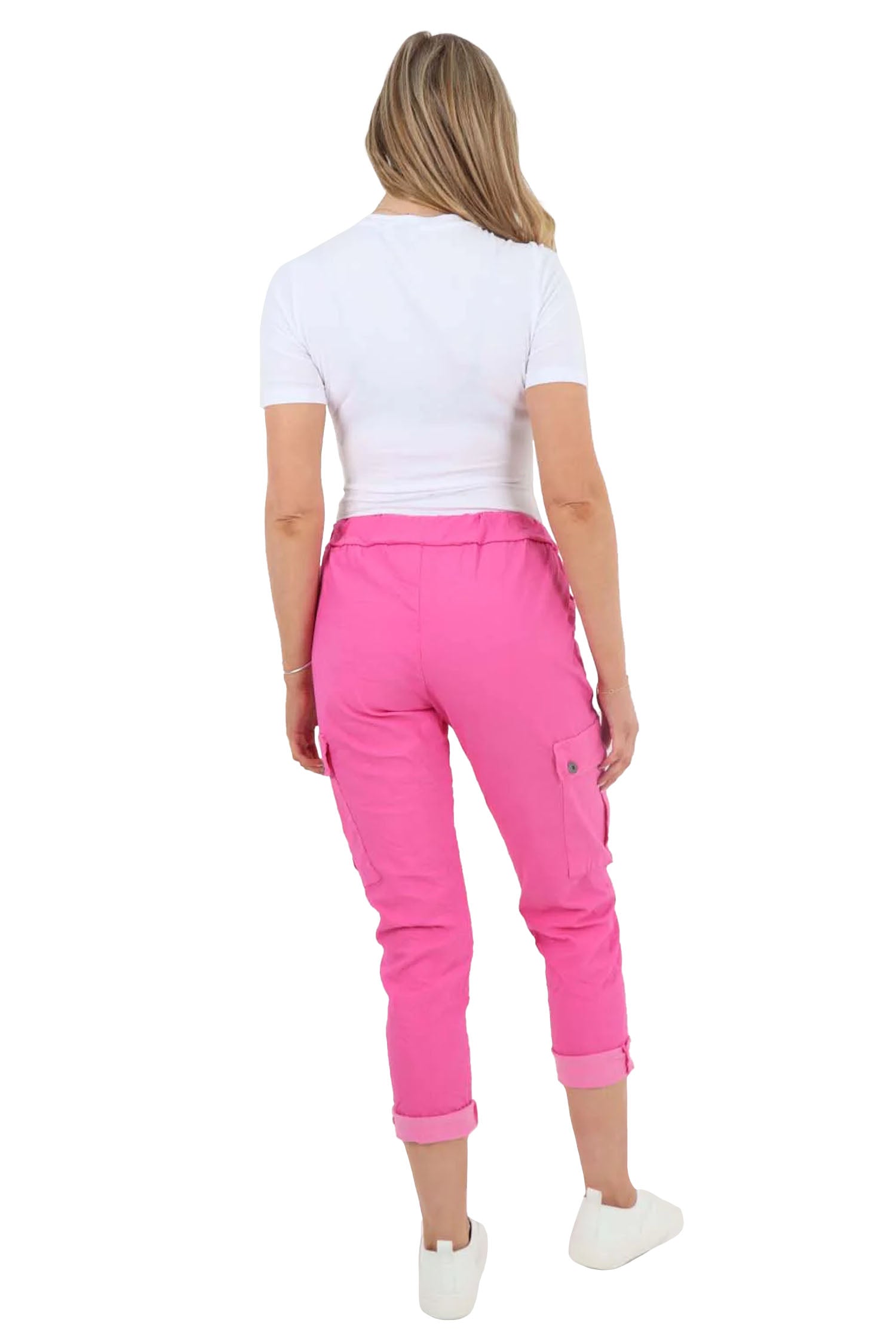 Italian Drawstring Waistband Magic Cargo Trouser - Fuchsia