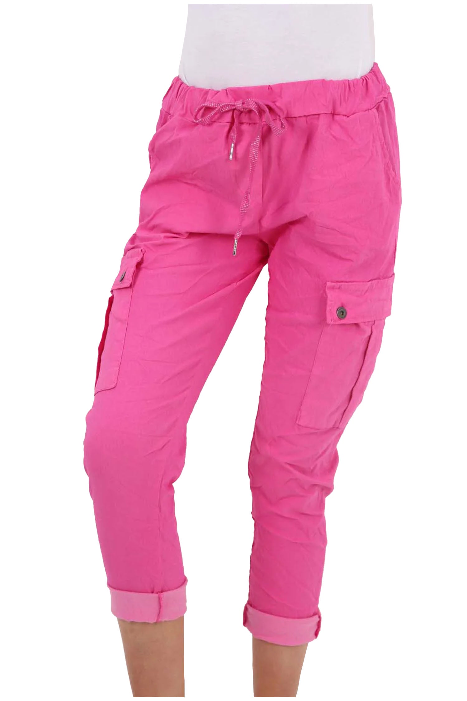 Italian Drawstring Waistband Magic Cargo Trouser - Fuchsia