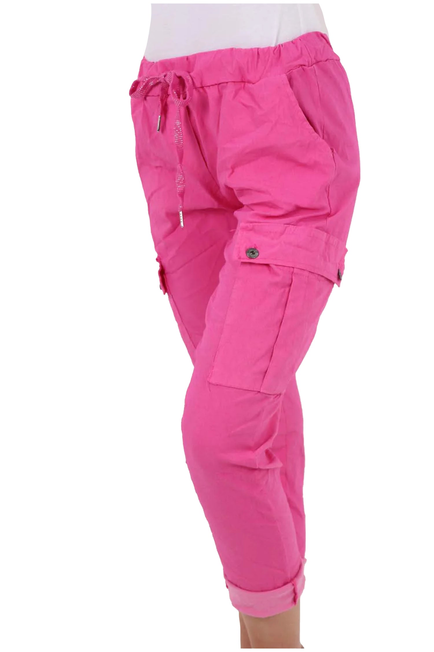 Italian Drawstring Waistband Magic Cargo Trouser - Fuchsia