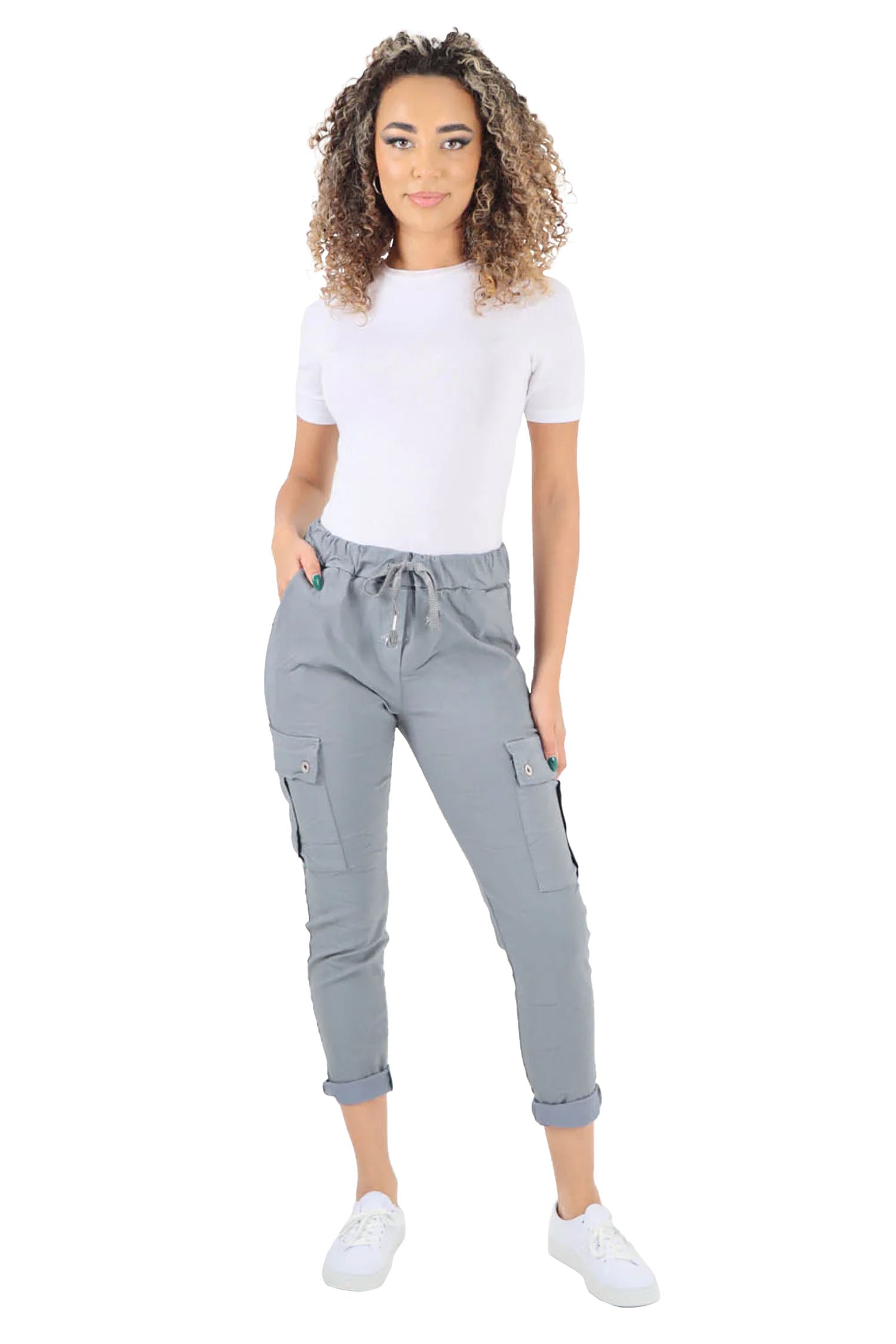 Italian Drawstring Waistband Magic Cargo Trouser - Grey