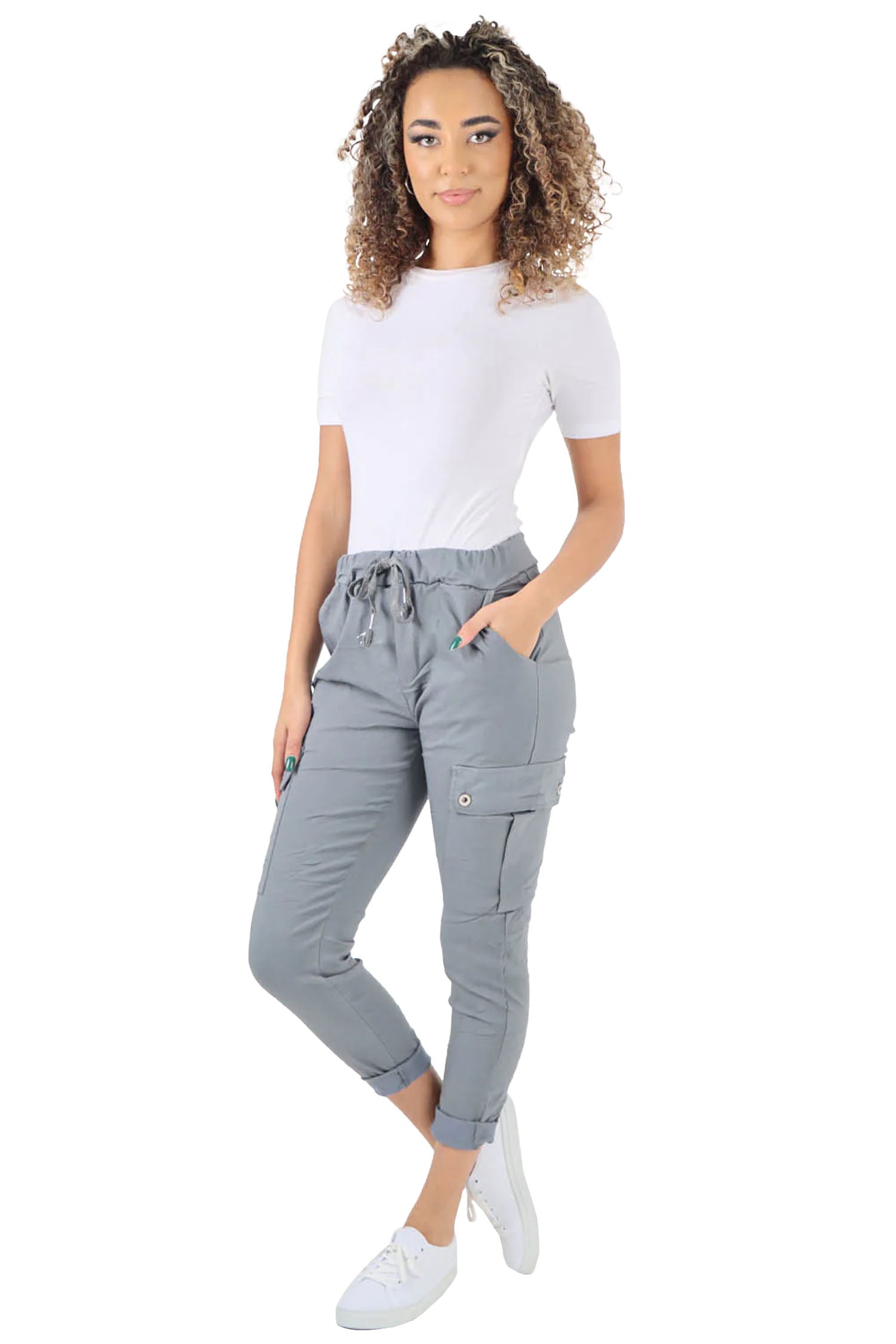 Italian Drawstring Waistband Magic Cargo Trouser - Grey