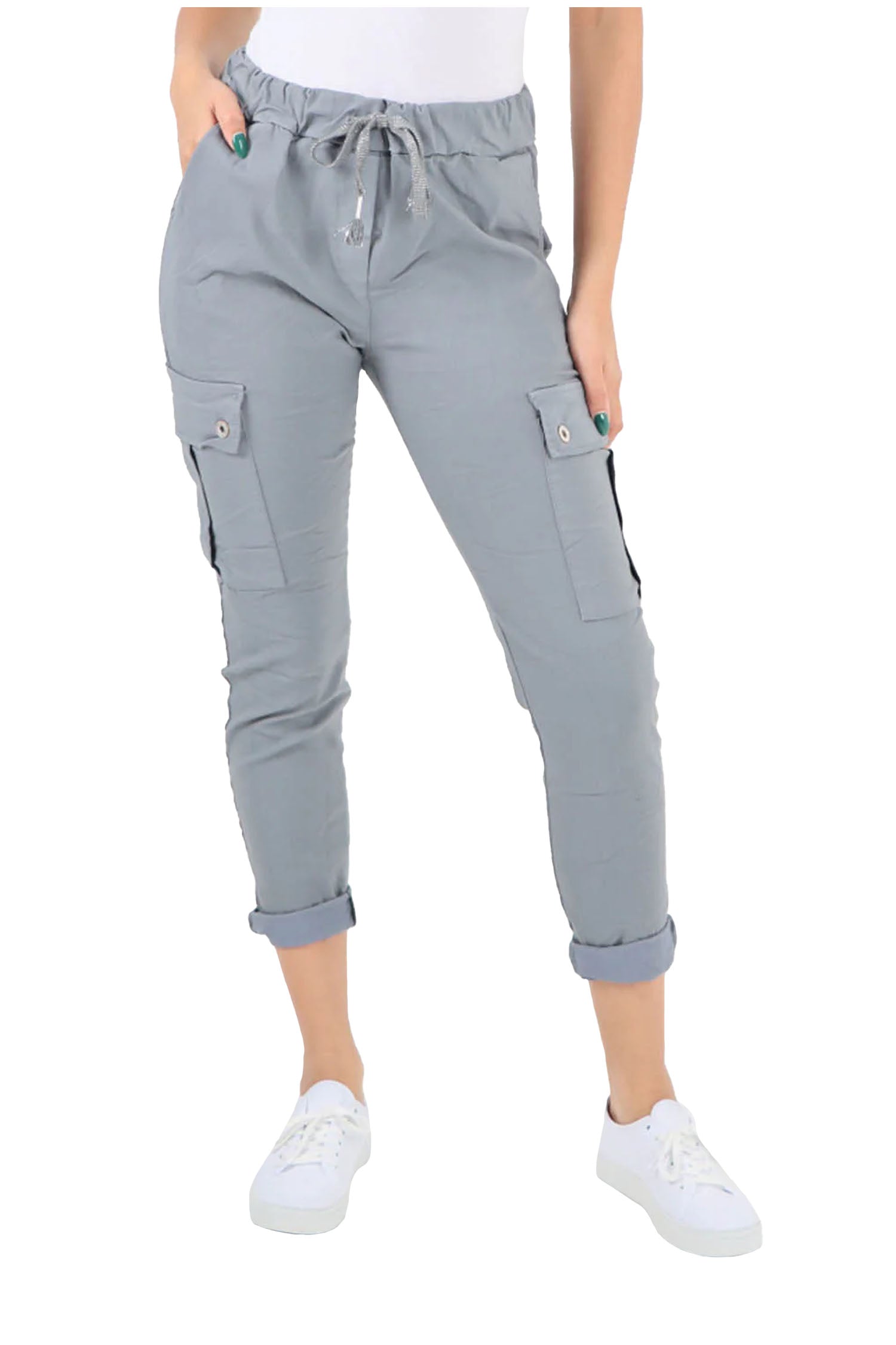 Italian Drawstring Waistband Magic Cargo Trouser - Grey