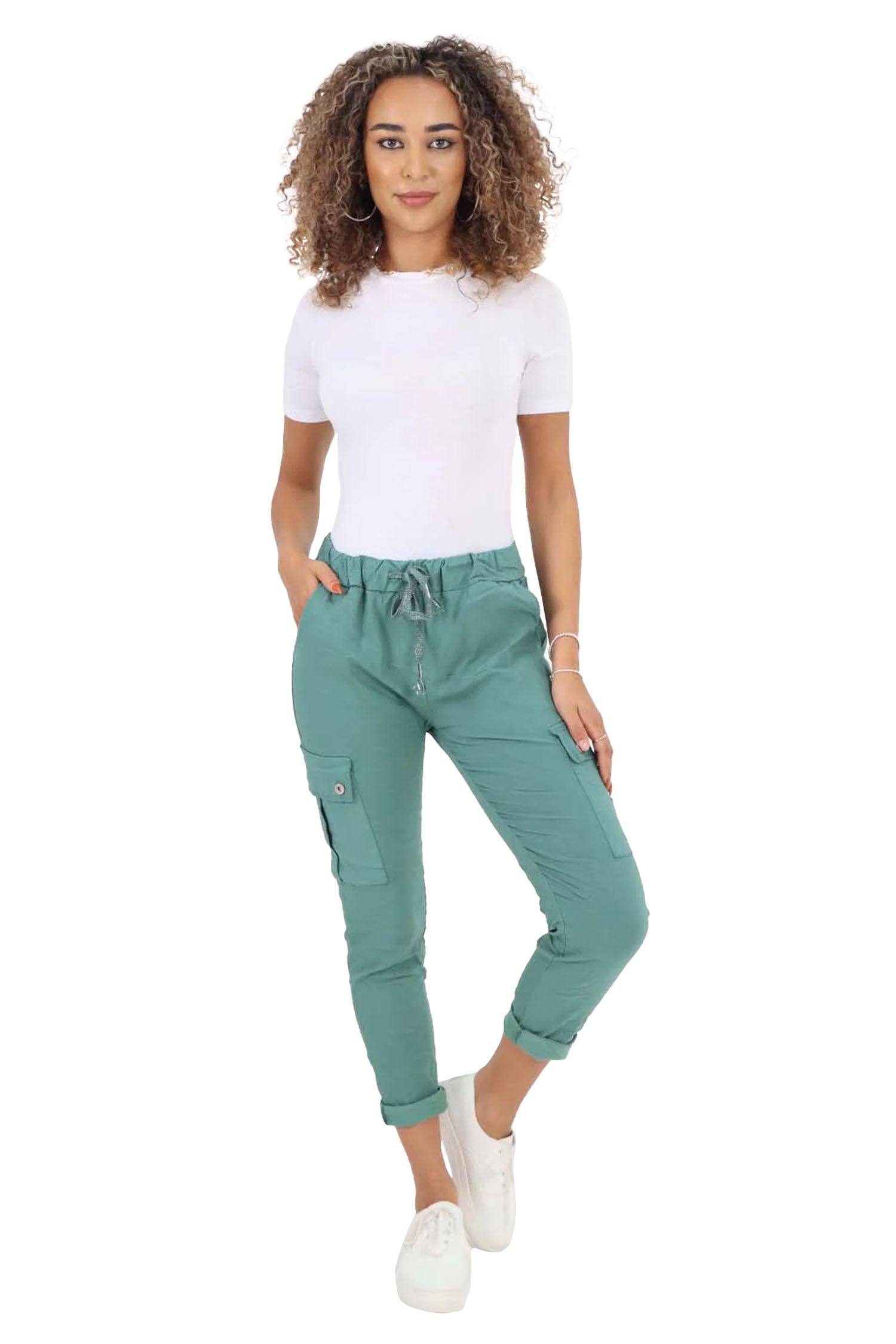 Italian Drawstring Waistband Magic Cargo Trouser - Jade Green