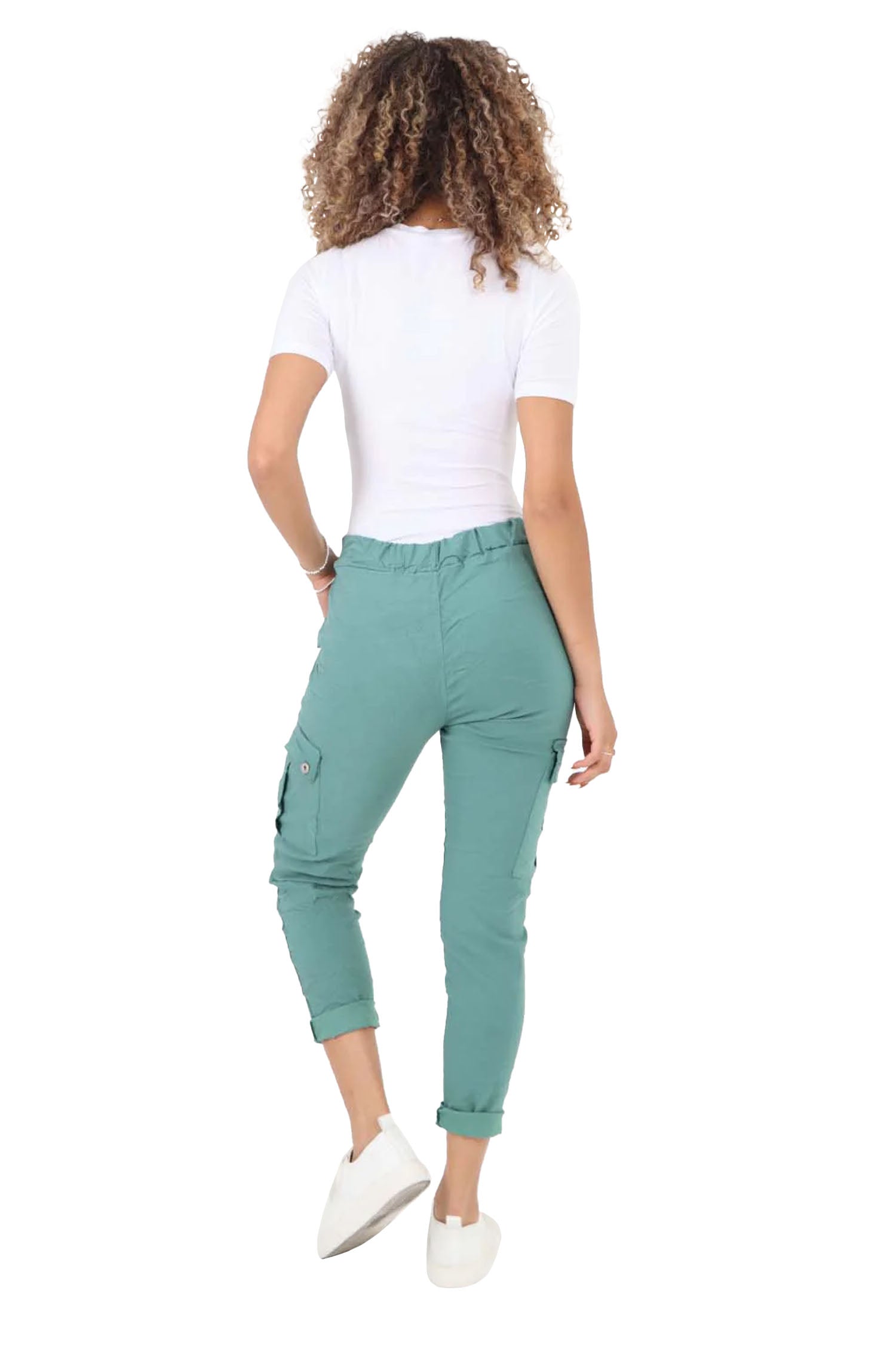 Italian Drawstring Waistband Magic Cargo Trouser - Jade Green