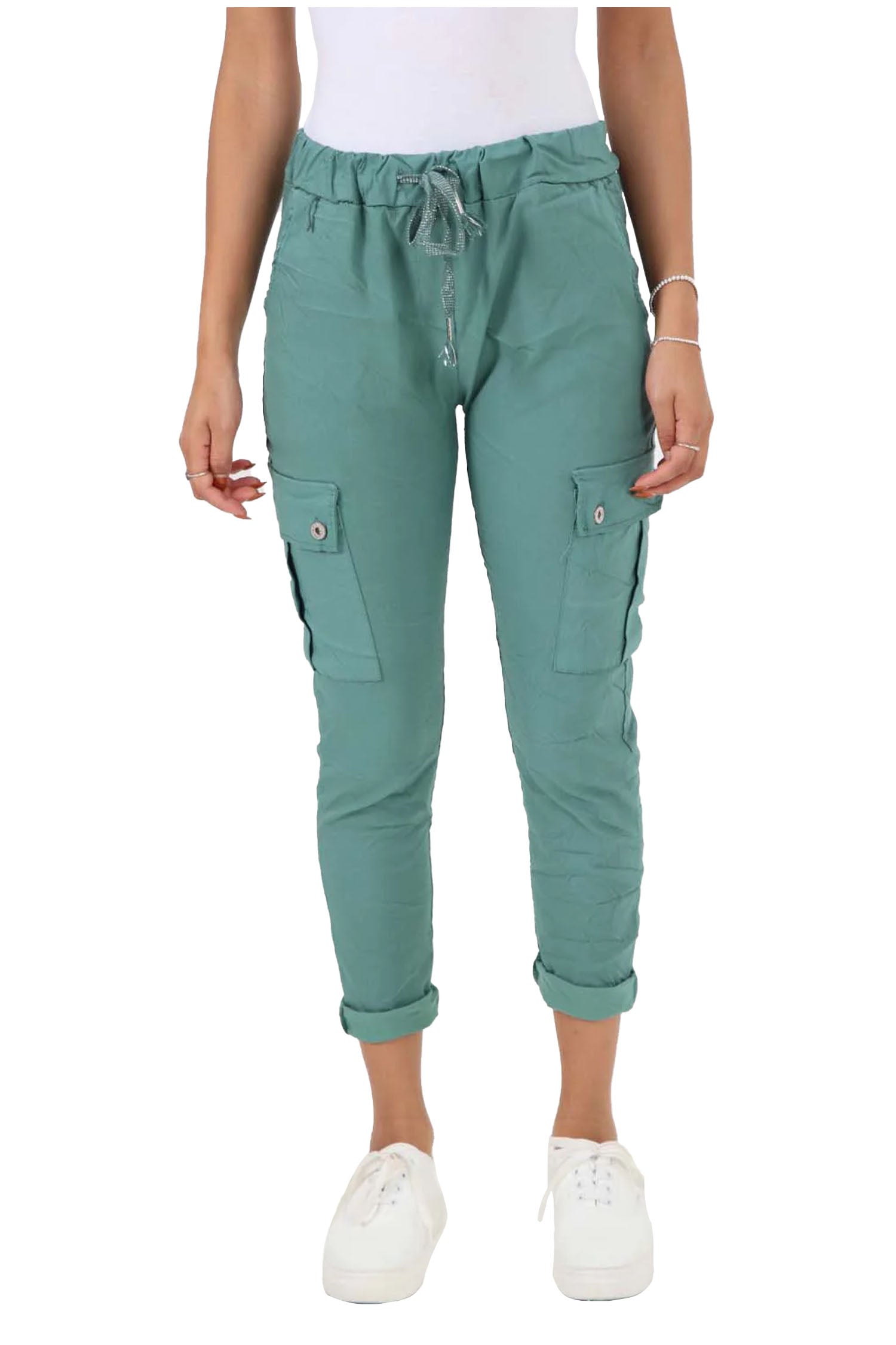 Italian Drawstring Waistband Magic Cargo Trouser - Jade Green