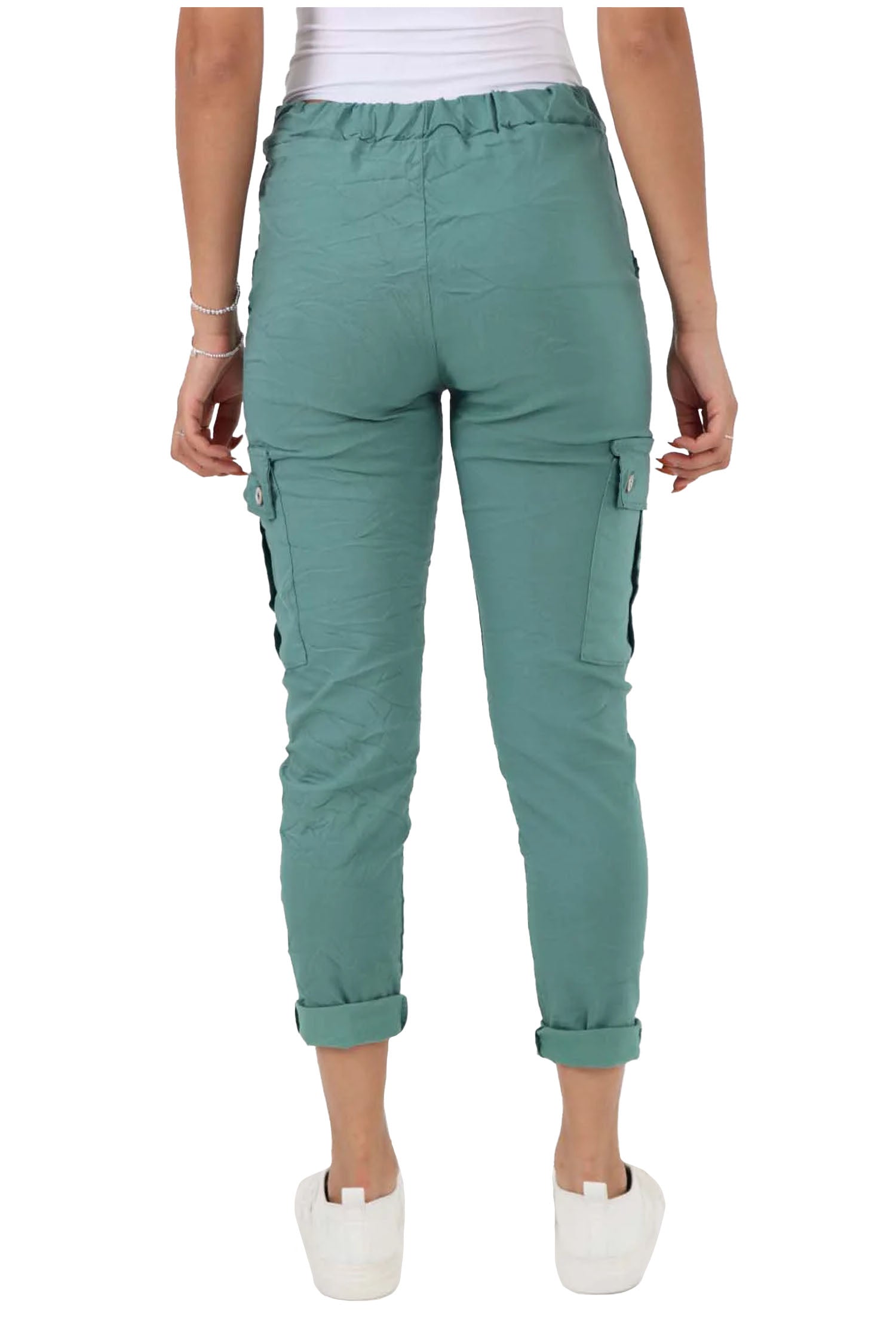 Italian Drawstring Waistband Magic Cargo Trouser - Jade Green