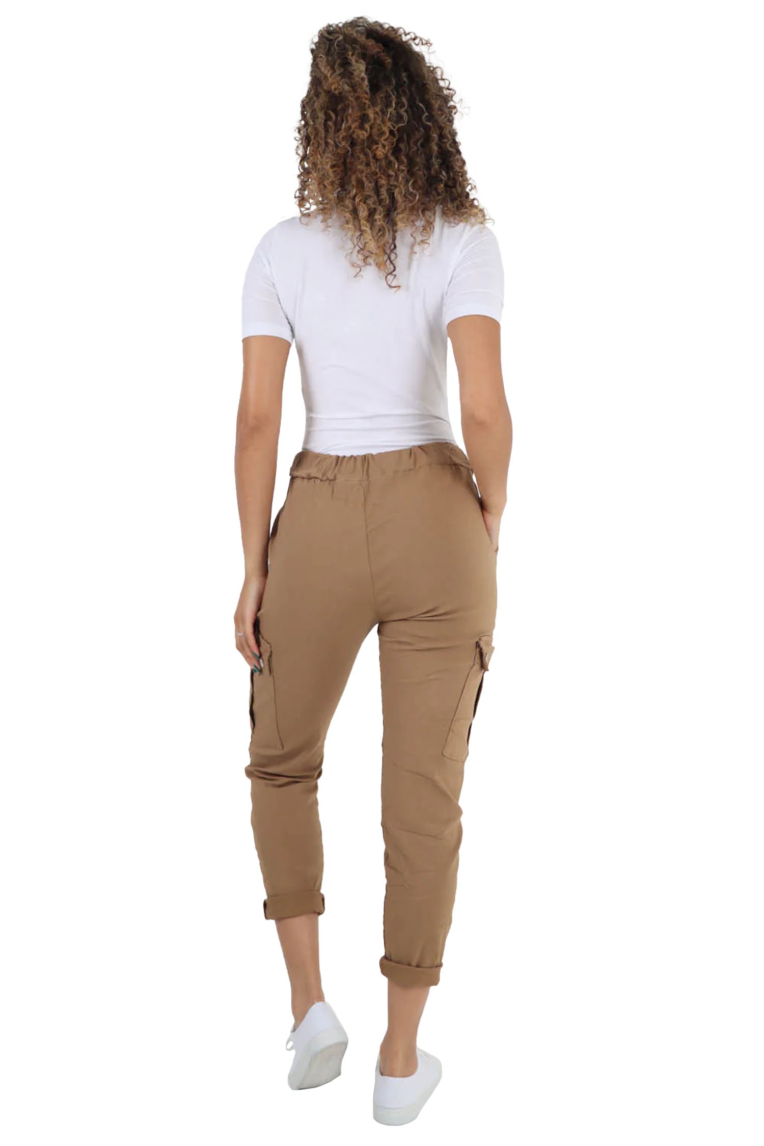 Italian Drawstring Waistband Magic Cargo Trouser - Light Brown