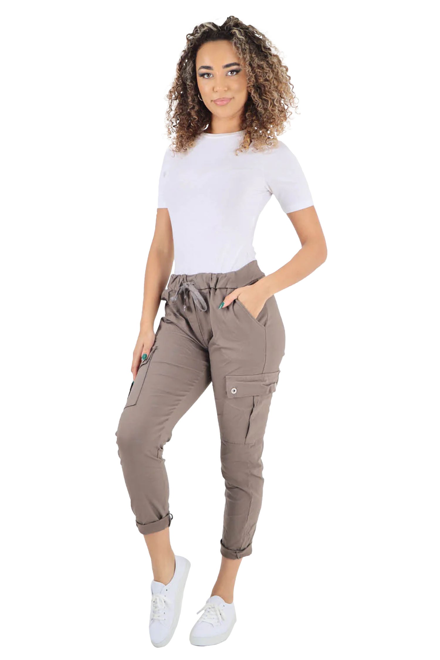 Italian Drawstring Waistband Magic Cargo Trouser - Mocha