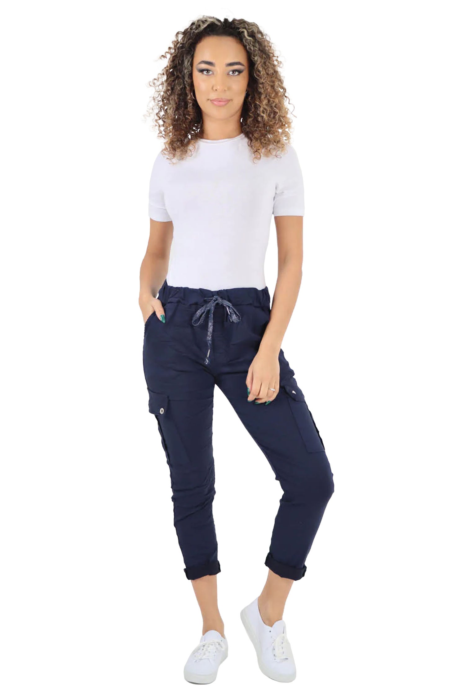 Italian Drawstring Waistband Magic Cargo Trouser - Navy BI