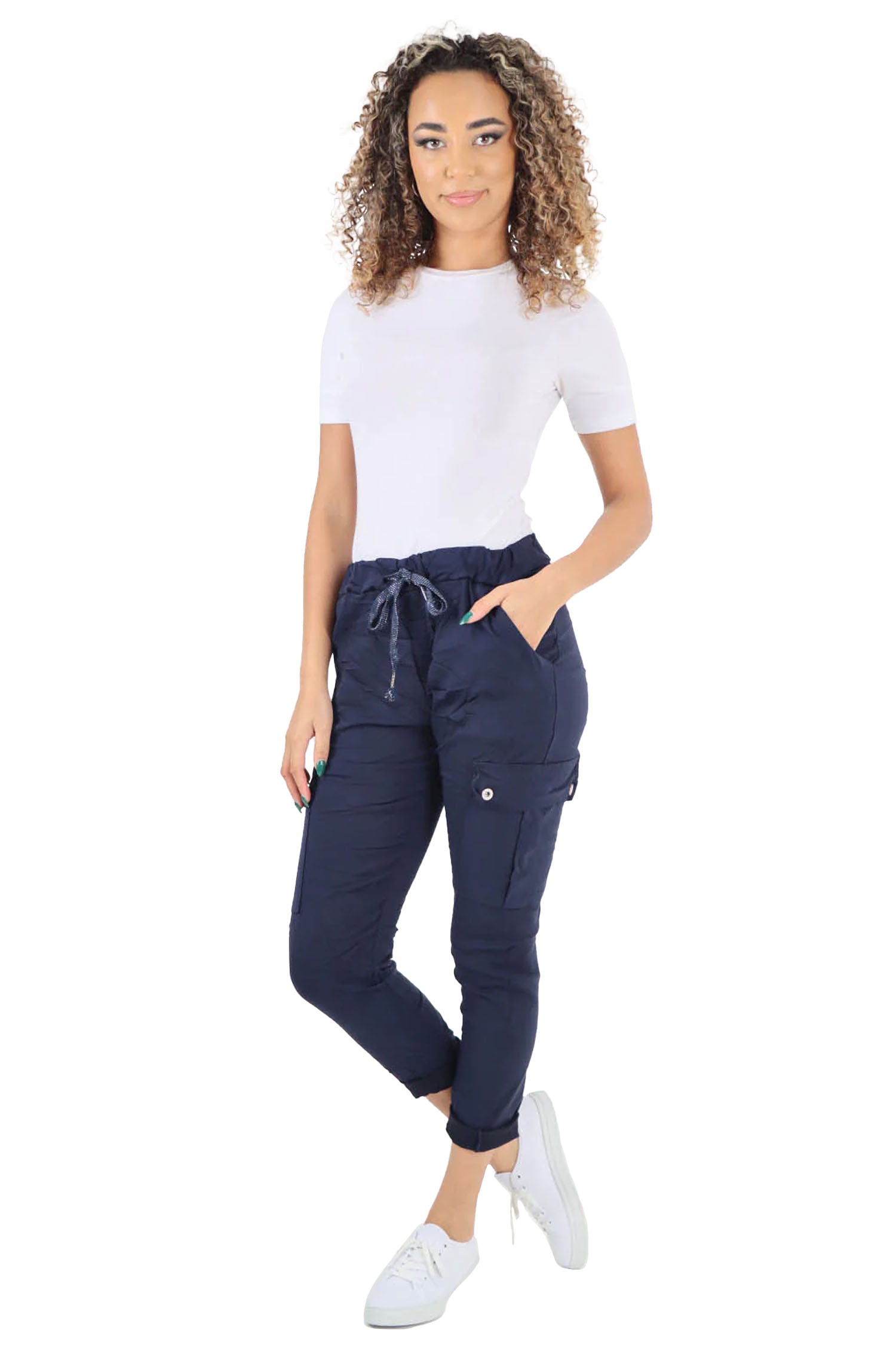 Italian Drawstring Waistband Magic Cargo Trouser - Navy BI