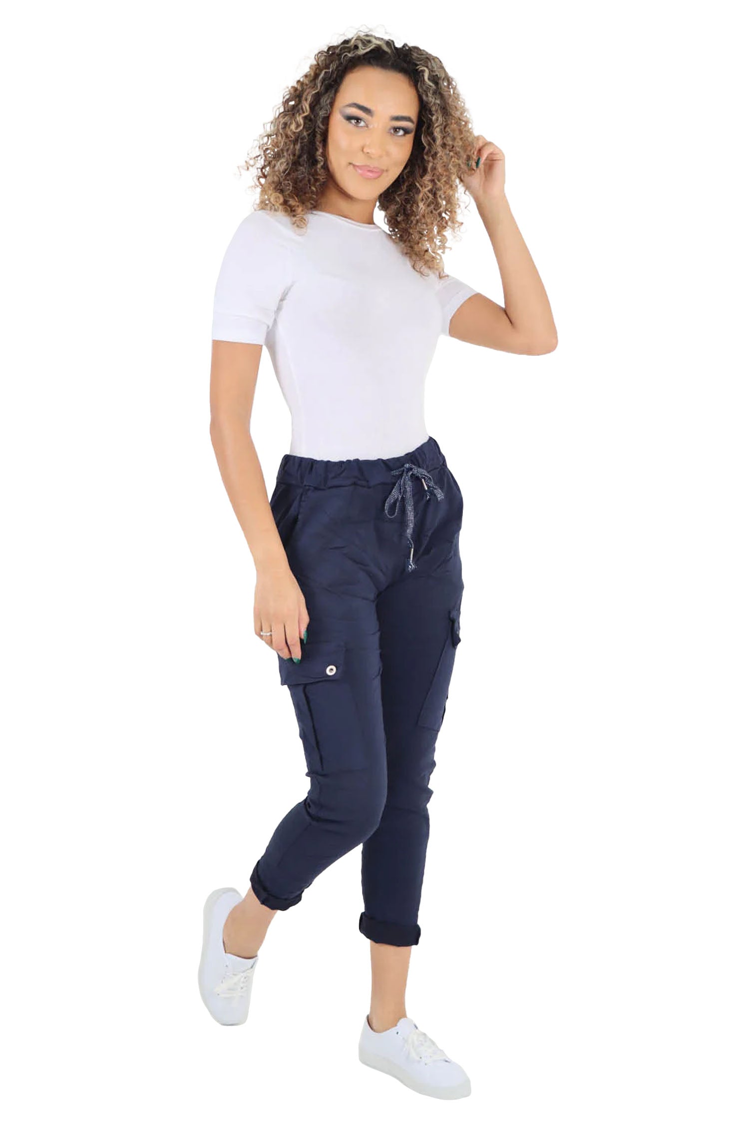 Italian Drawstring Waistband Magic Cargo Trouser - Navy BI