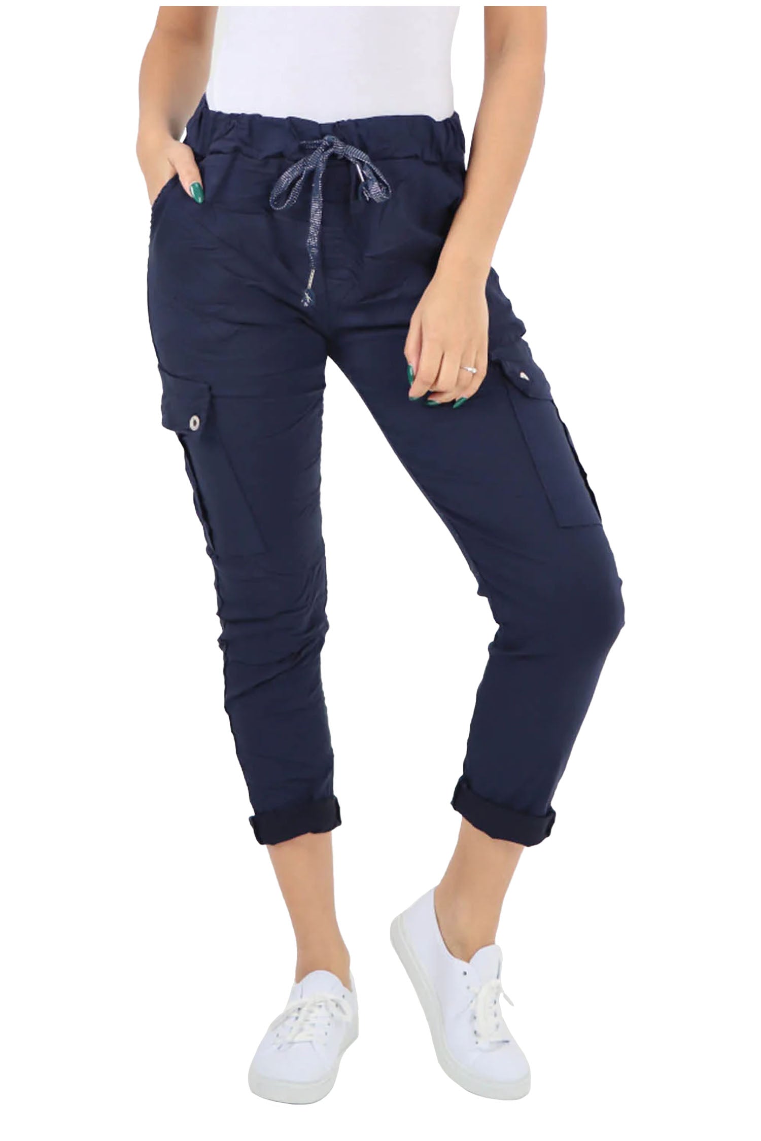 Italian Drawstring Waistband Magic Cargo Trouser - Navy BI