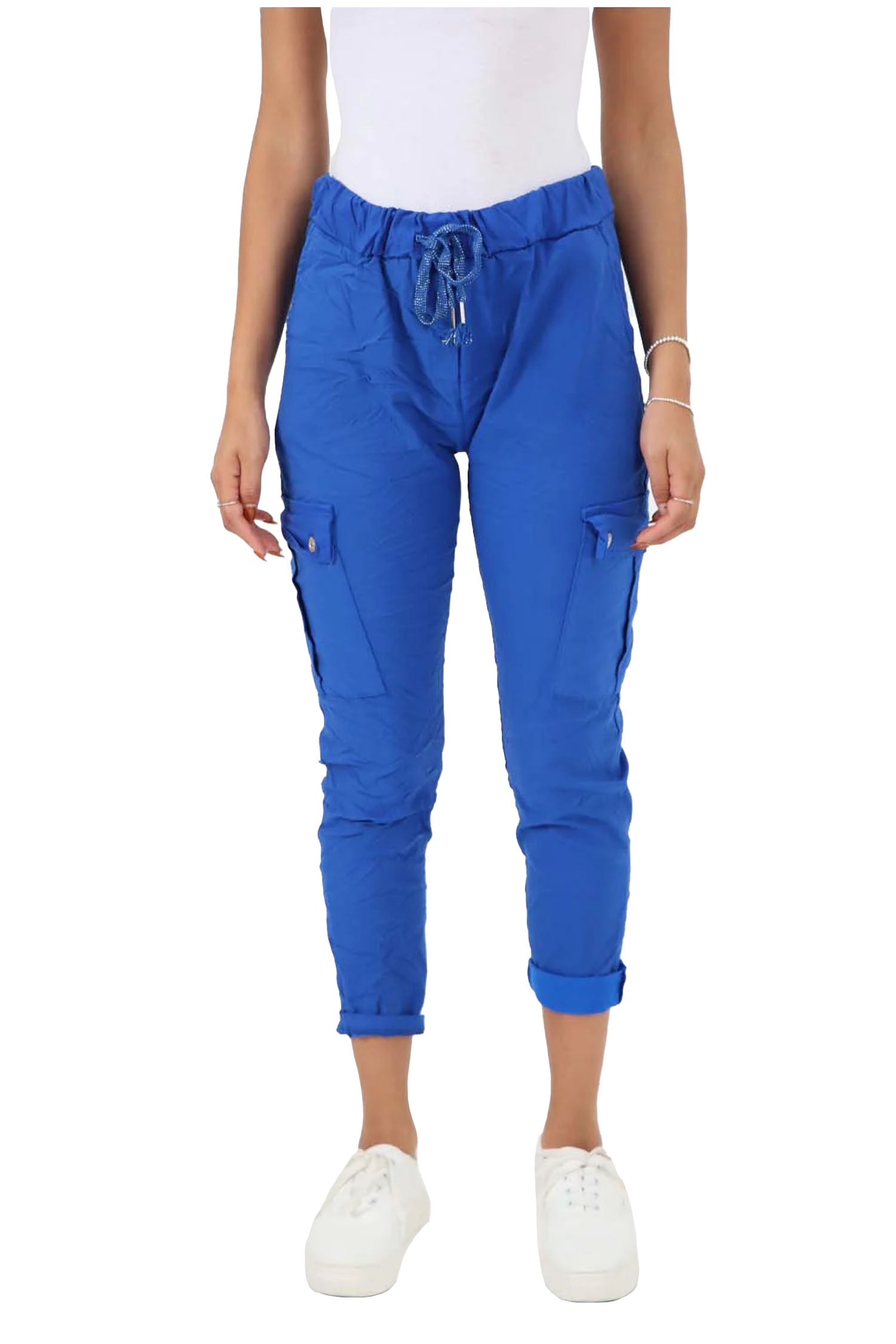 Italian Drawstring Waistband Magic Cargo Trouser - Royal Blue