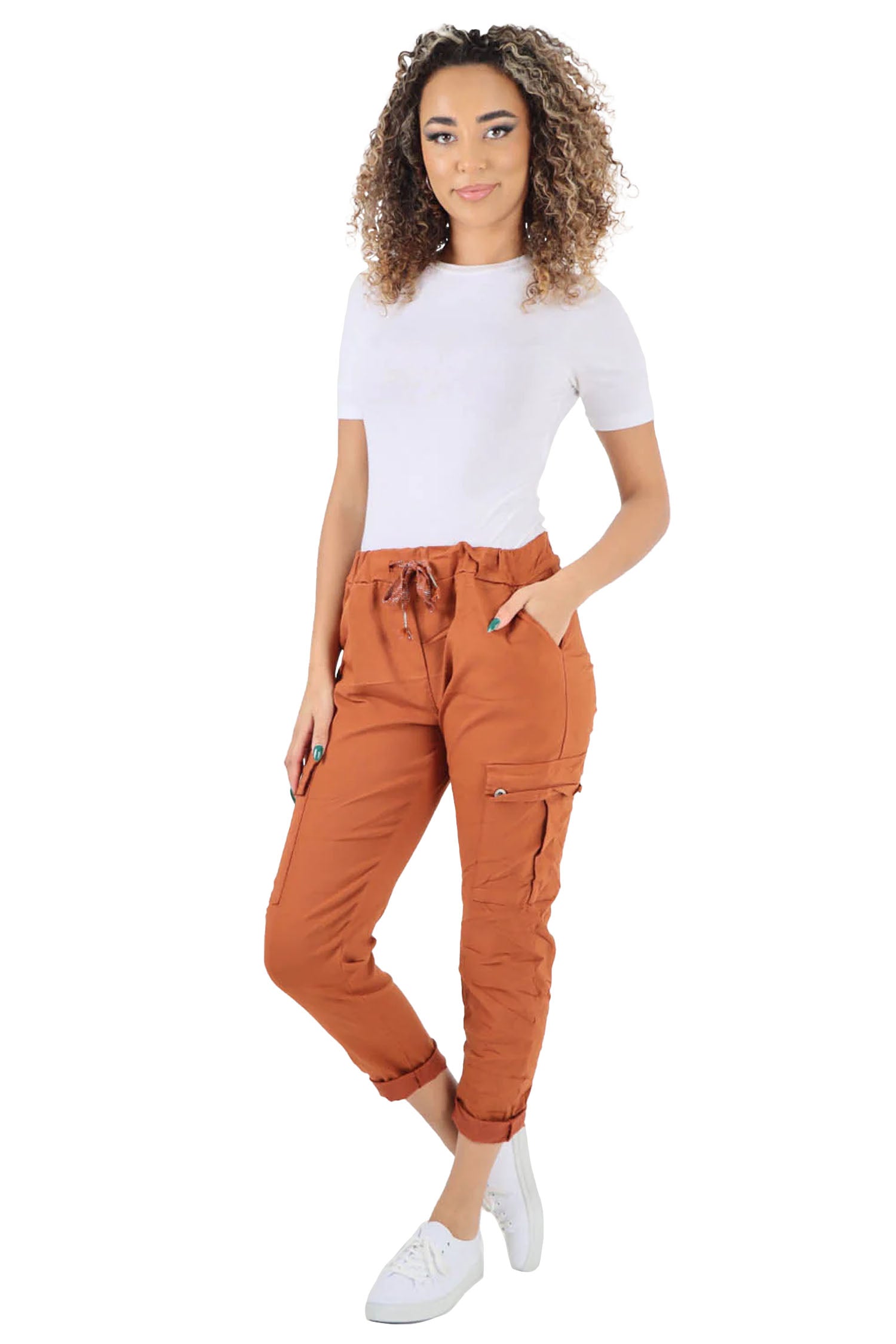 Italian Drawstring Waistband Magic Cargo Trouser - Rust