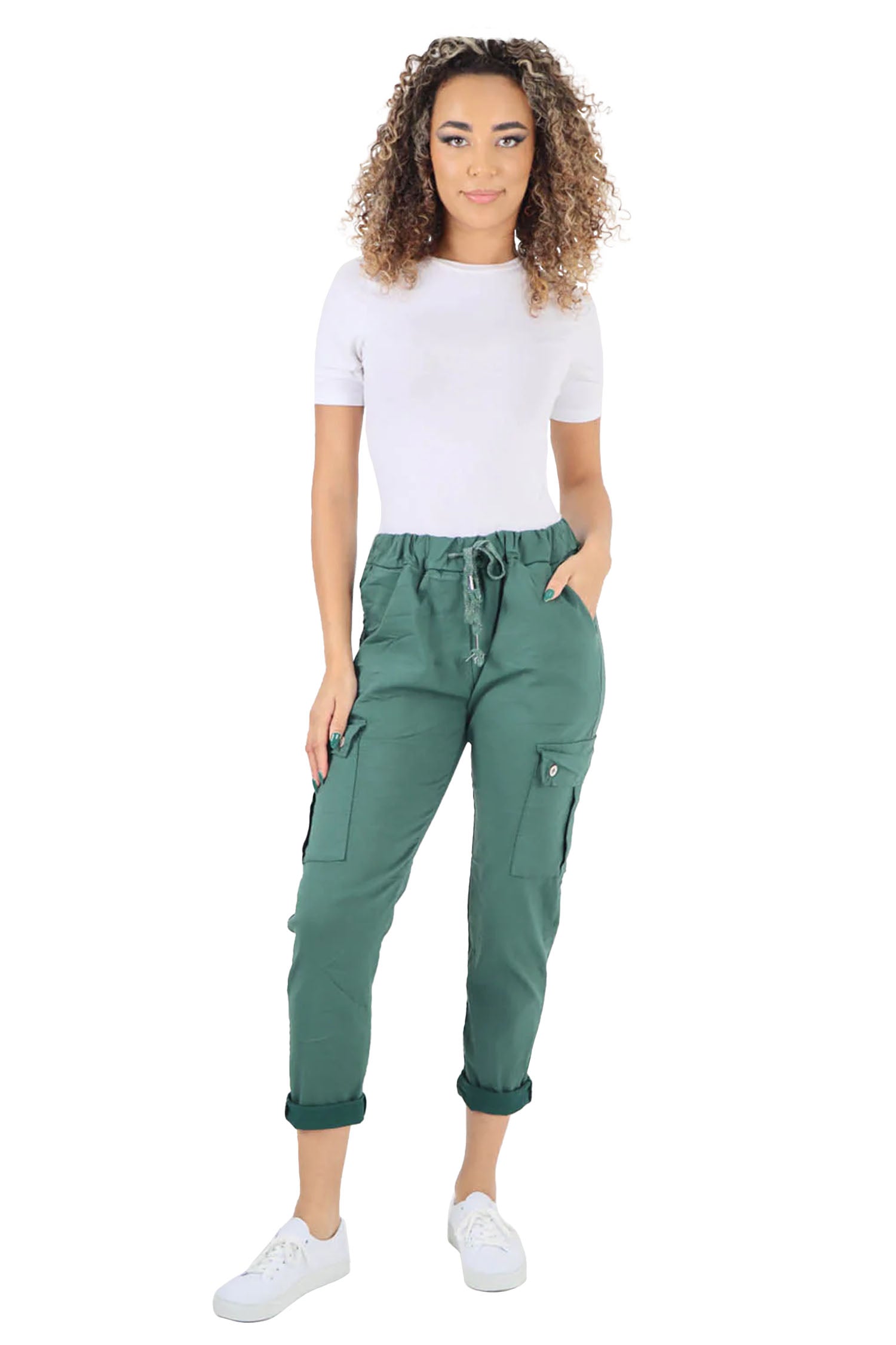 Italian Drawstring Waistband Magic Cargo Trouser - Sea Green