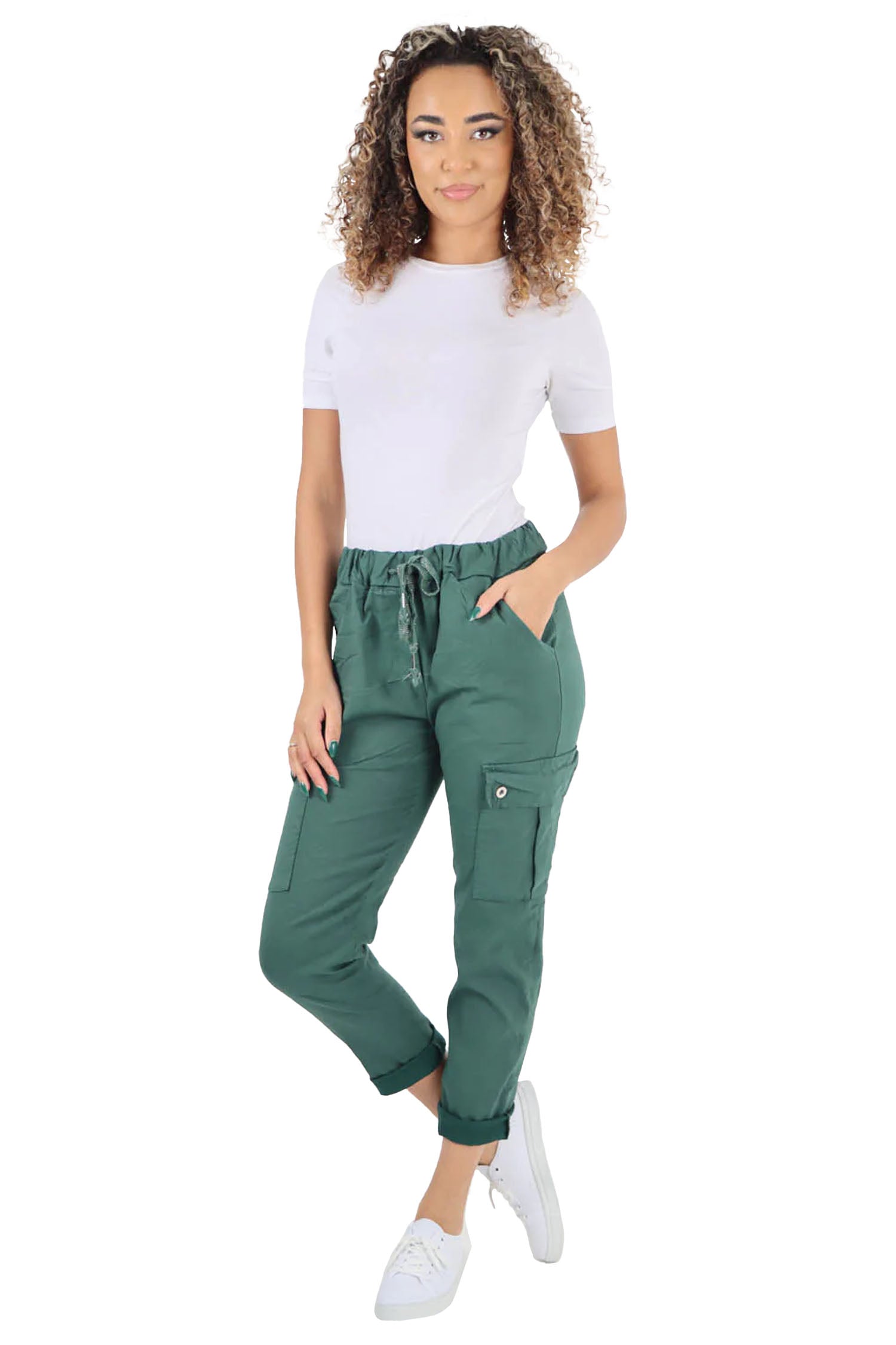 Italian Drawstring Waistband Magic Cargo Trouser - Sea Green