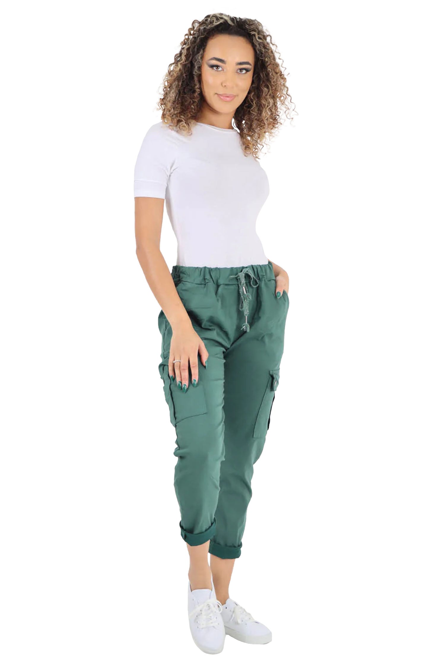 Italian Drawstring Waistband Magic Cargo Trouser - Sea Green