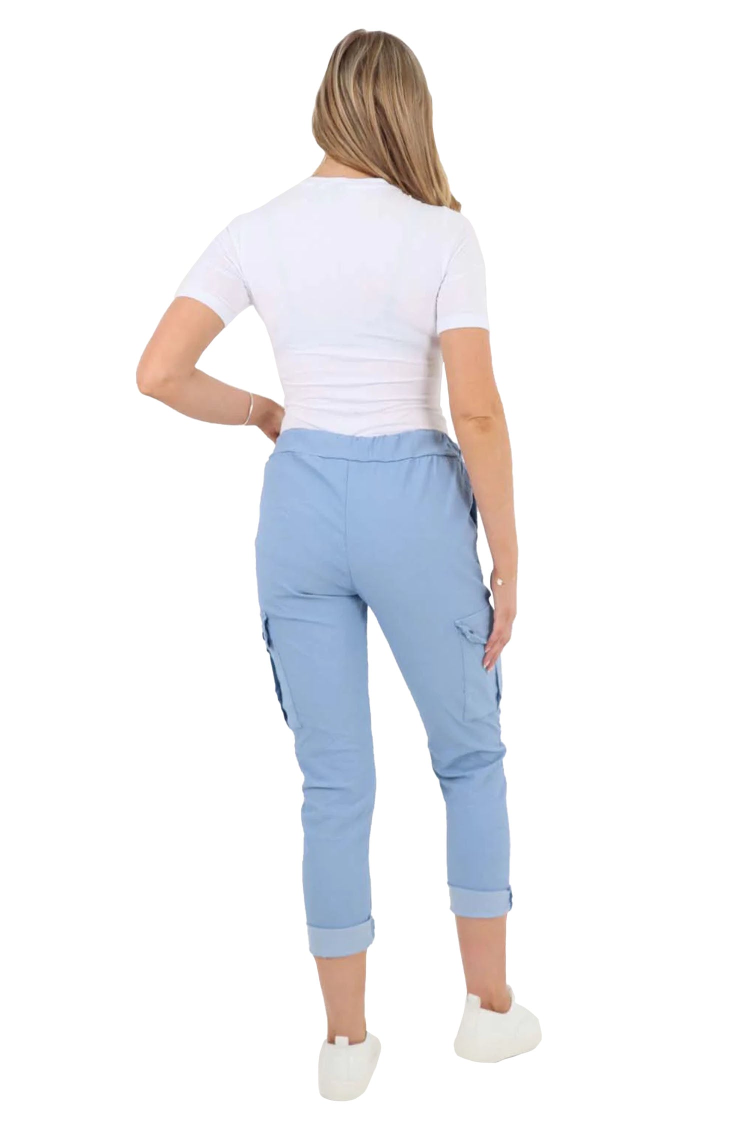 Italian Drawstring Waistband Magic Cargo Trouser - Sky Blue