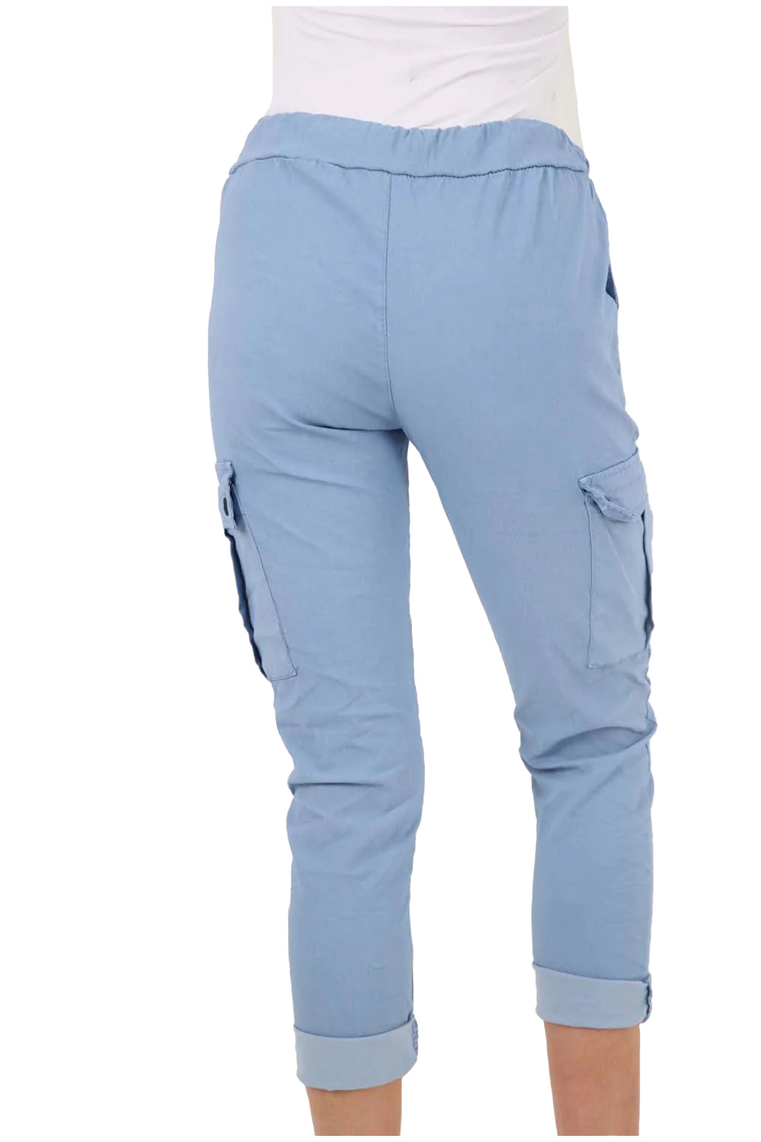 Italian Drawstring Waistband Magic Cargo Trouser - Sky Blue