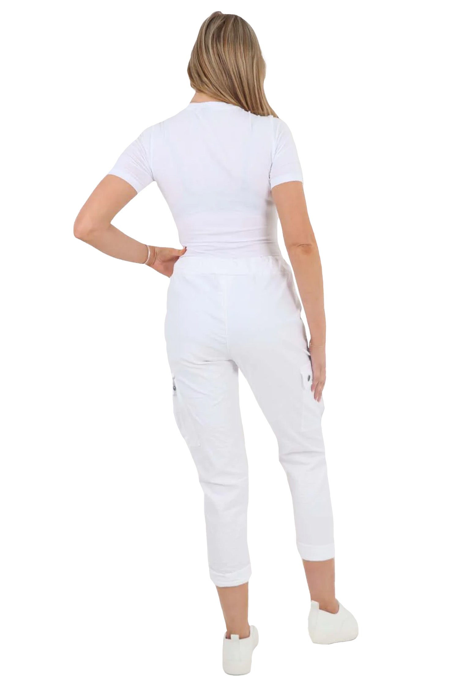 Italian Drawstring Waistband Magic Cargo Trouser - White