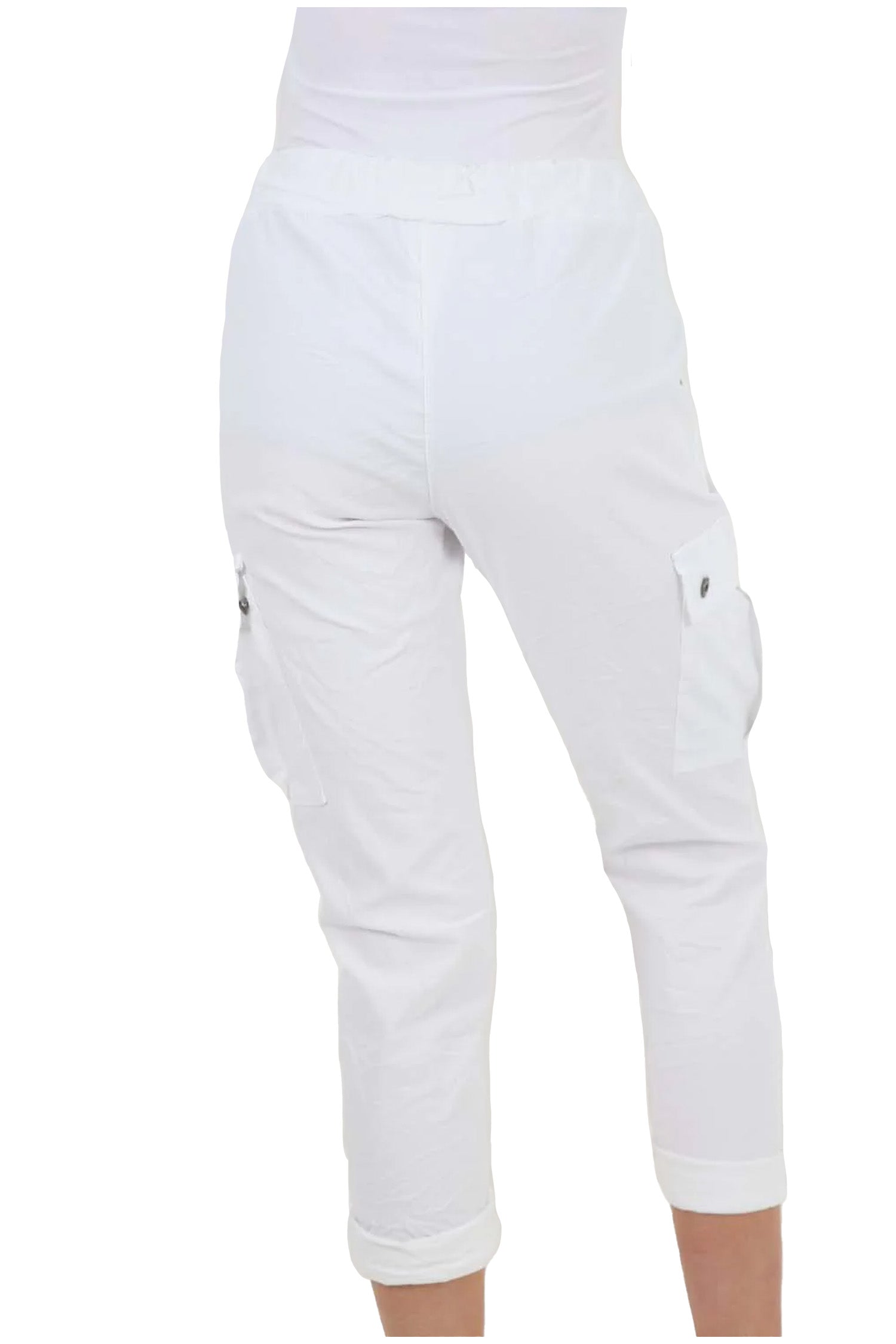 Italian Drawstring Waistband Magic Cargo Trouser - White