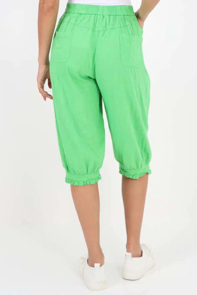 Italian Frill Hem 3/4 Linen Jogger - Lime Green