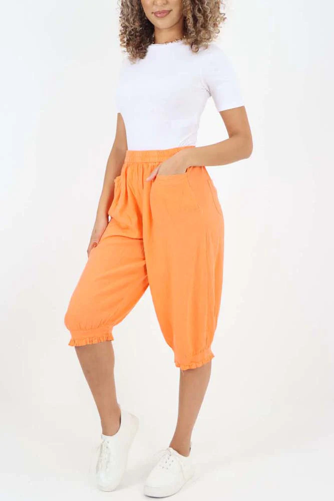 Italian Frill Hem 3/4 Linen Jogger - Orange