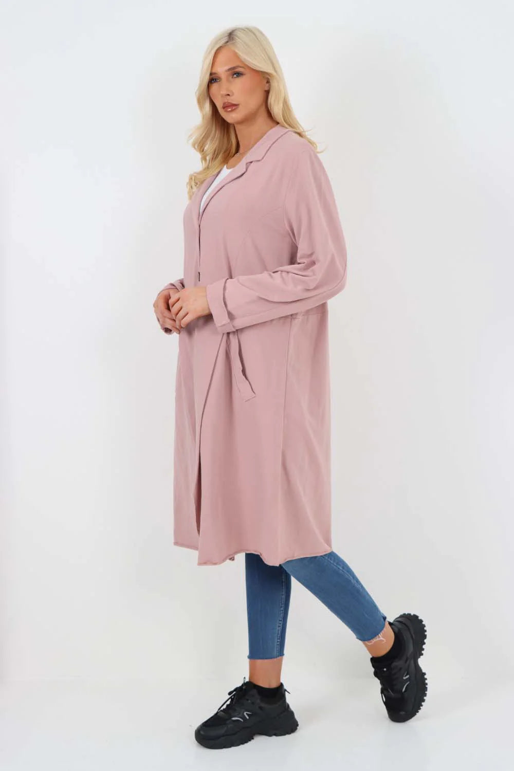 Italian Front Button Fastening Longline Cotton Cardigan - Baby Pink