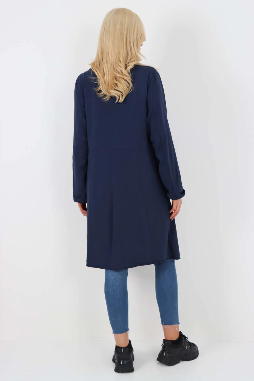 Italian Front Button Fastening Longline Cotton Cardigan - Blue