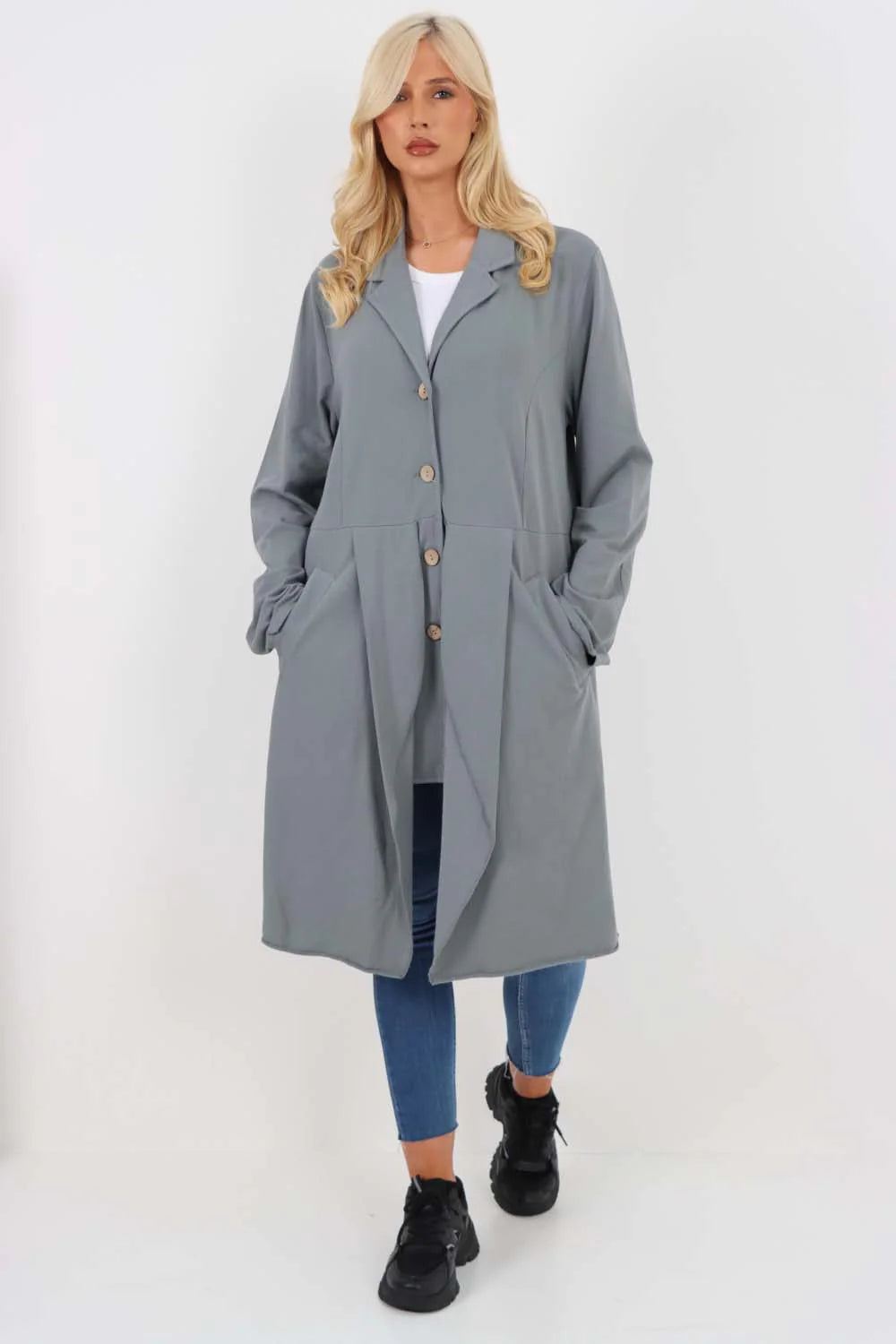 Italian Front Button Fastening Longline Cotton Cardigan - Dark Grey