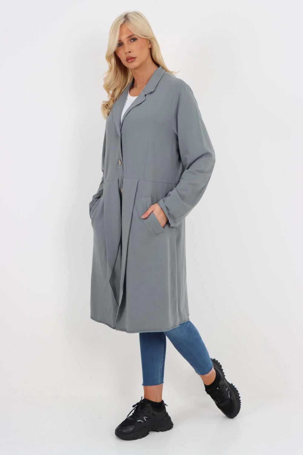 Italian Front Button Fastening Longline Cotton Cardigan - Dark Grey