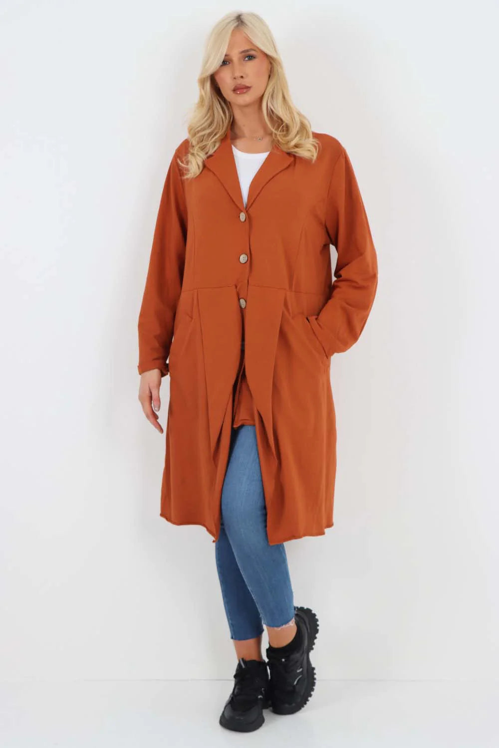 Italian Front Button Fastening Longline Cotton Cardigan - Orange