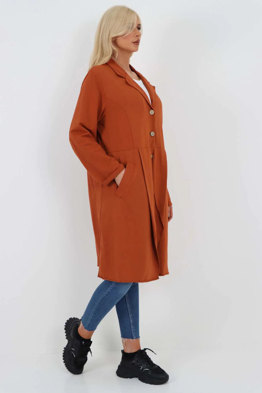 Italian Front Button Fastening Longline Cotton Cardigan - Orange